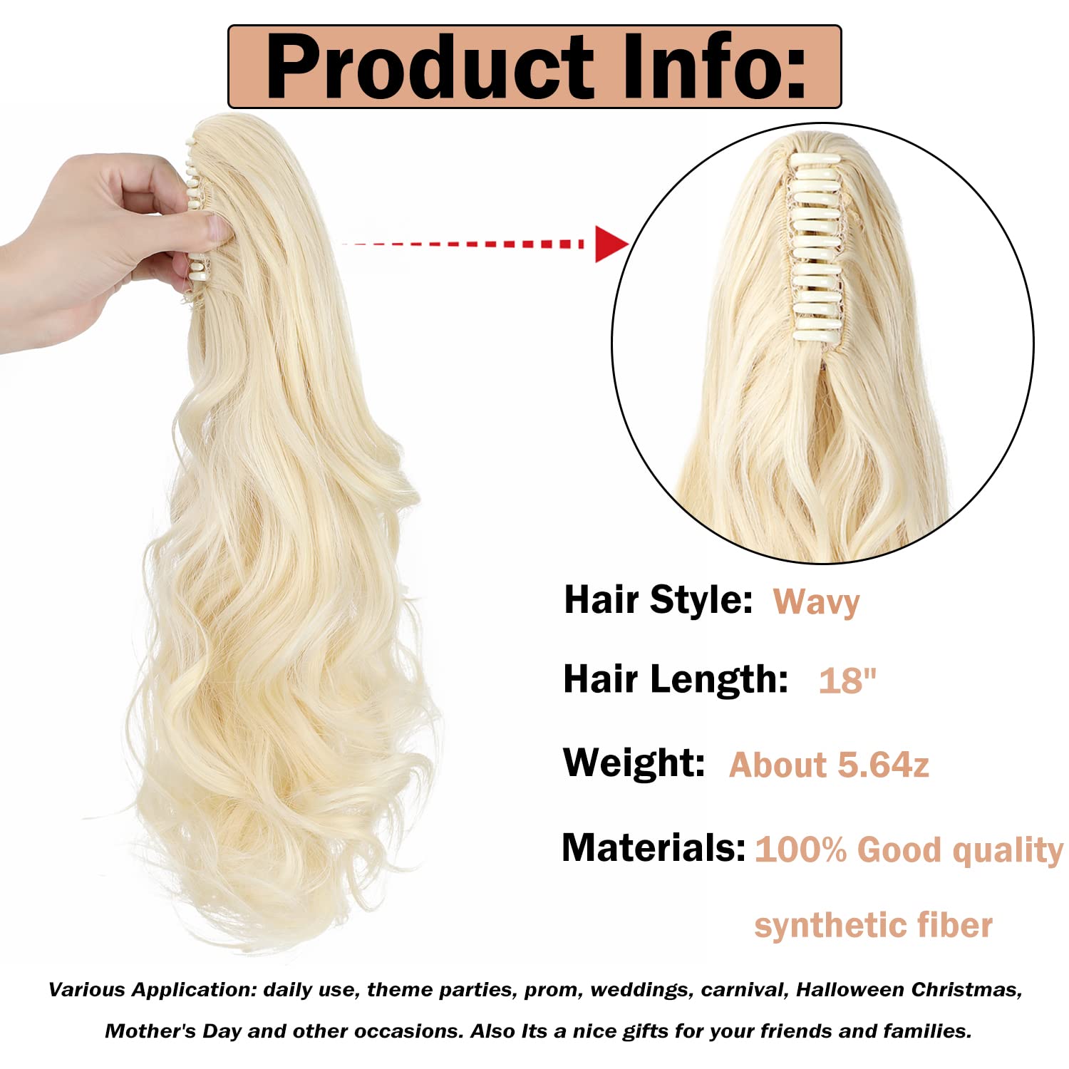 Mitrygreen Claw Clip Ponytail Extension 18'' Clip In Wavy Ponytail Hair Extensions Long Pony Tails For Women Extensions Bleach B