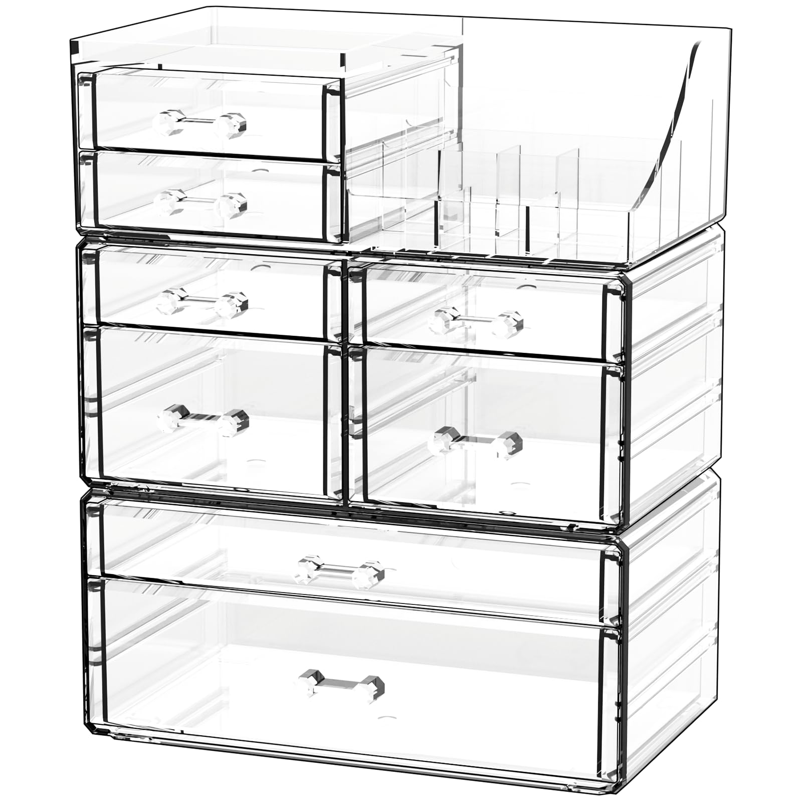 Cq acrylic 3 Pack Clear Make Up Organizers for Vanity With 8 Drawers,Stackable Skincare Organizer and Cosmetic Storage Organizer