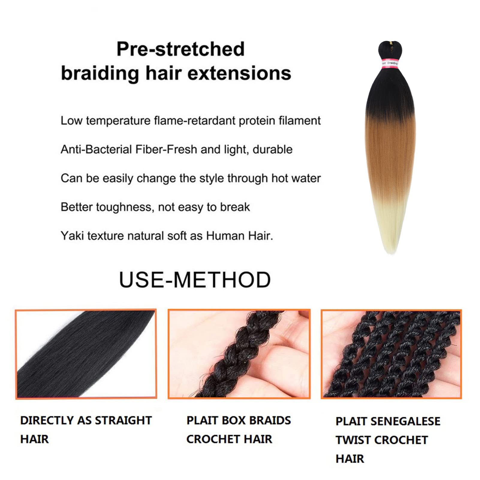 Pre Stretched Braiding Hair 8 Packs 20 Inch Ombre Braiding Hair Natural Easy Twist Braids Synthetic Crochet Hair Hot Water Setti