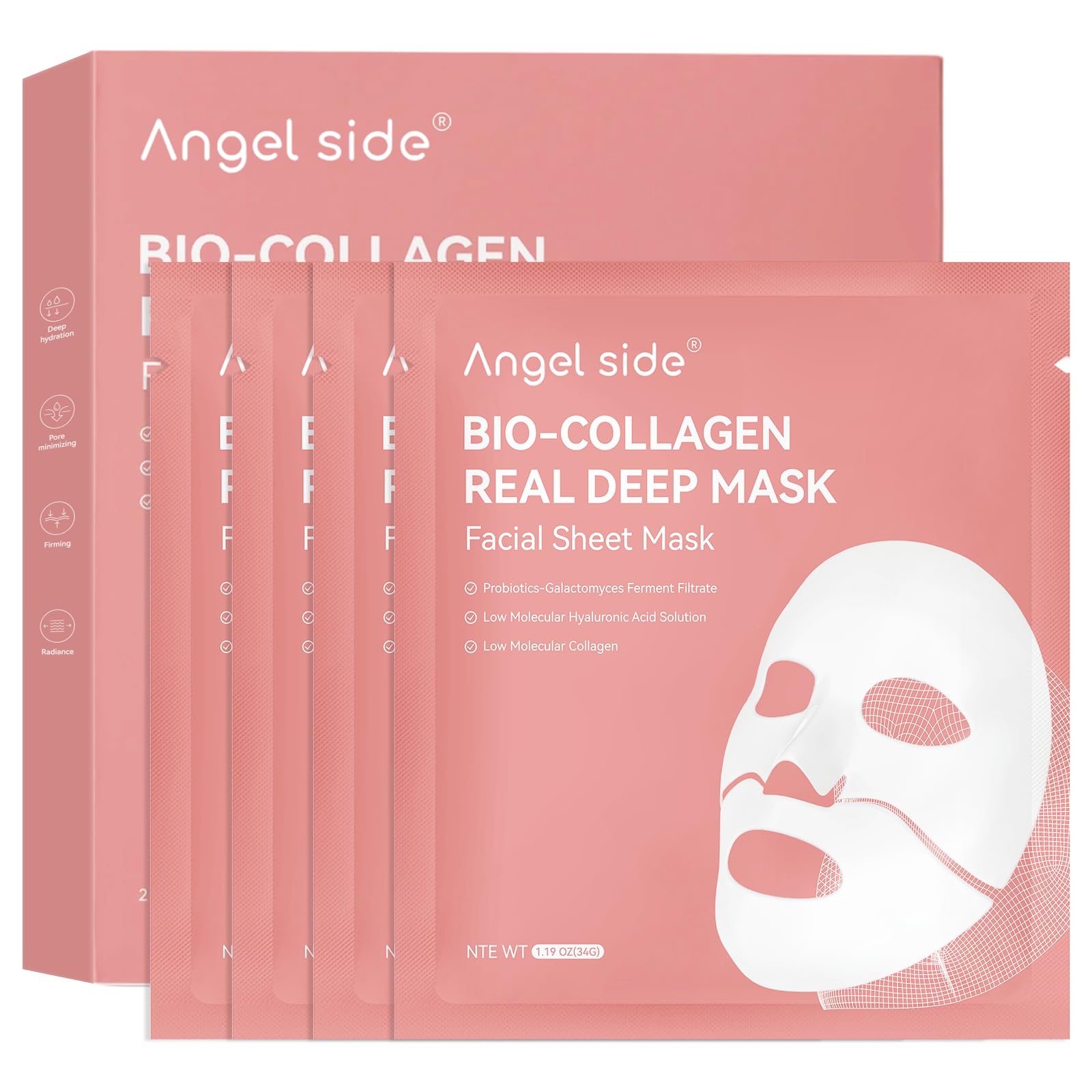 Angel side Collagen Face Mask Skincare, Hydrating & Firming Hydrogel Face Masks, Elasticity Boosting Collagen Mask for All Skin 