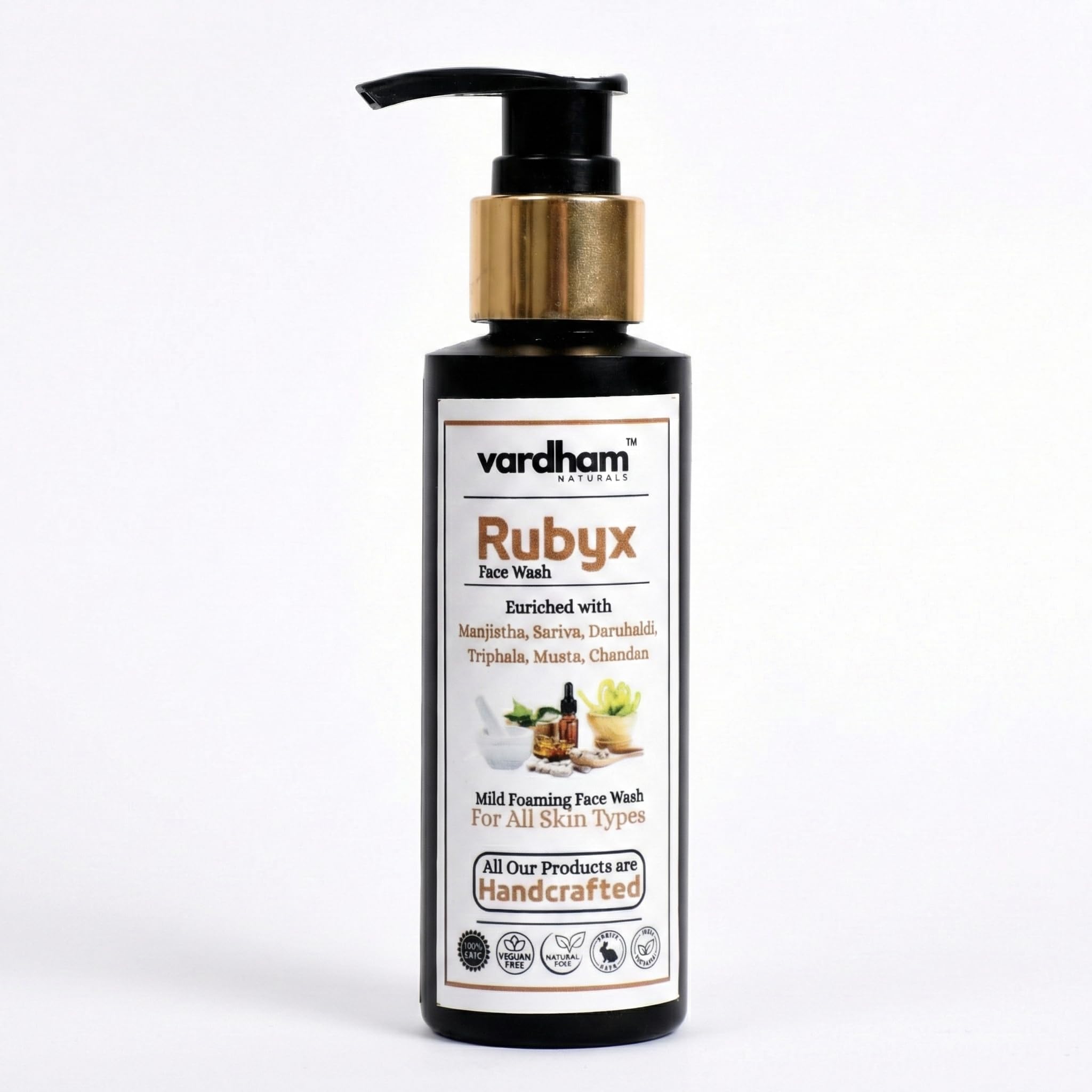 Vardham Ayurveda Naturals Rubyx Herbal Face Wash | Ayurvedic Face Cleanser For Pimples, Acne & Dark Spots | With Manjistha, Daru