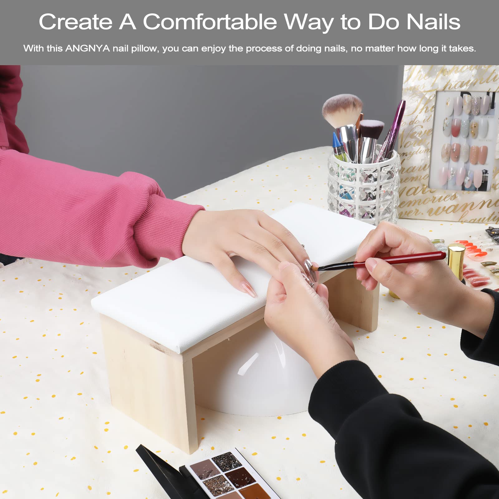 Arm Rest For Nail Techs, Professional Microfiber Leather Nail Arm Rest Cushion With Soft High-Density Sponge Solid Wood Table No