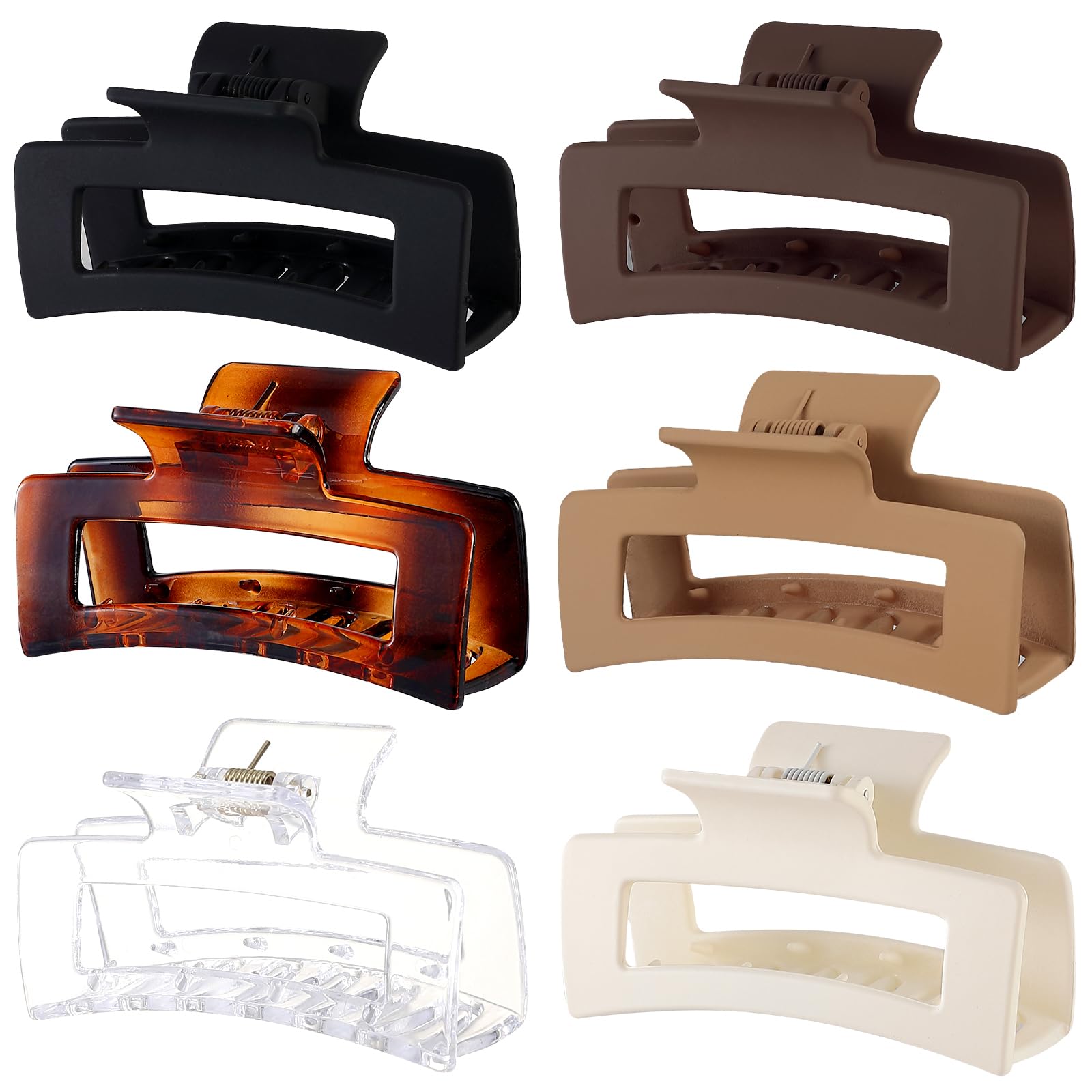 Sisiaipu 3.5 Inch Medium Hair Claw Clips 6 Pack Brown Hair Clips for Women Square Claw Clips Rectangle Clips for Hair Banana Jaw