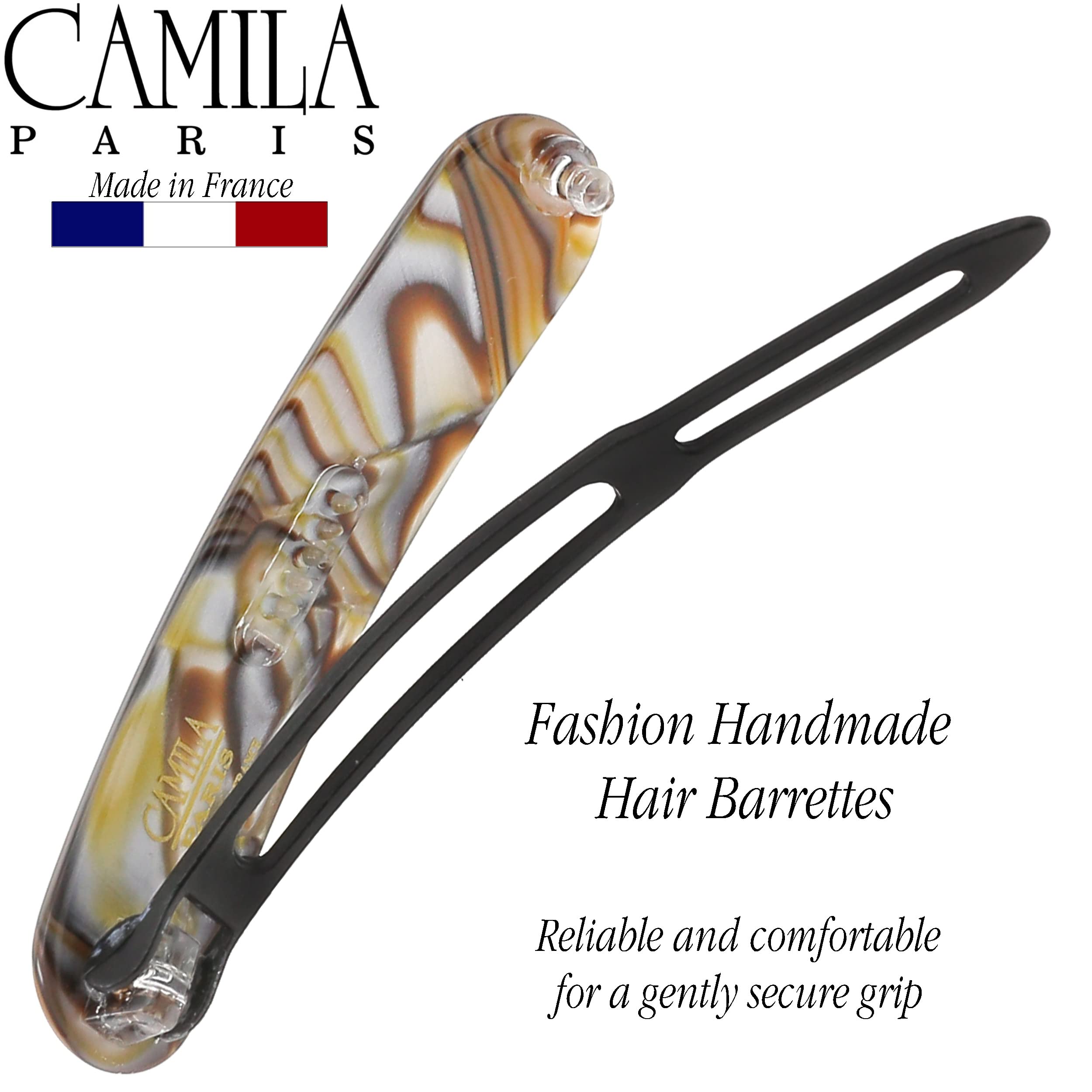 Camila Paris Cp2818 French Hair Barrette Clip For Girls, Handmade, Onyx, Metal-Free Closure Strong Hold Grip Hair Clips For Wome