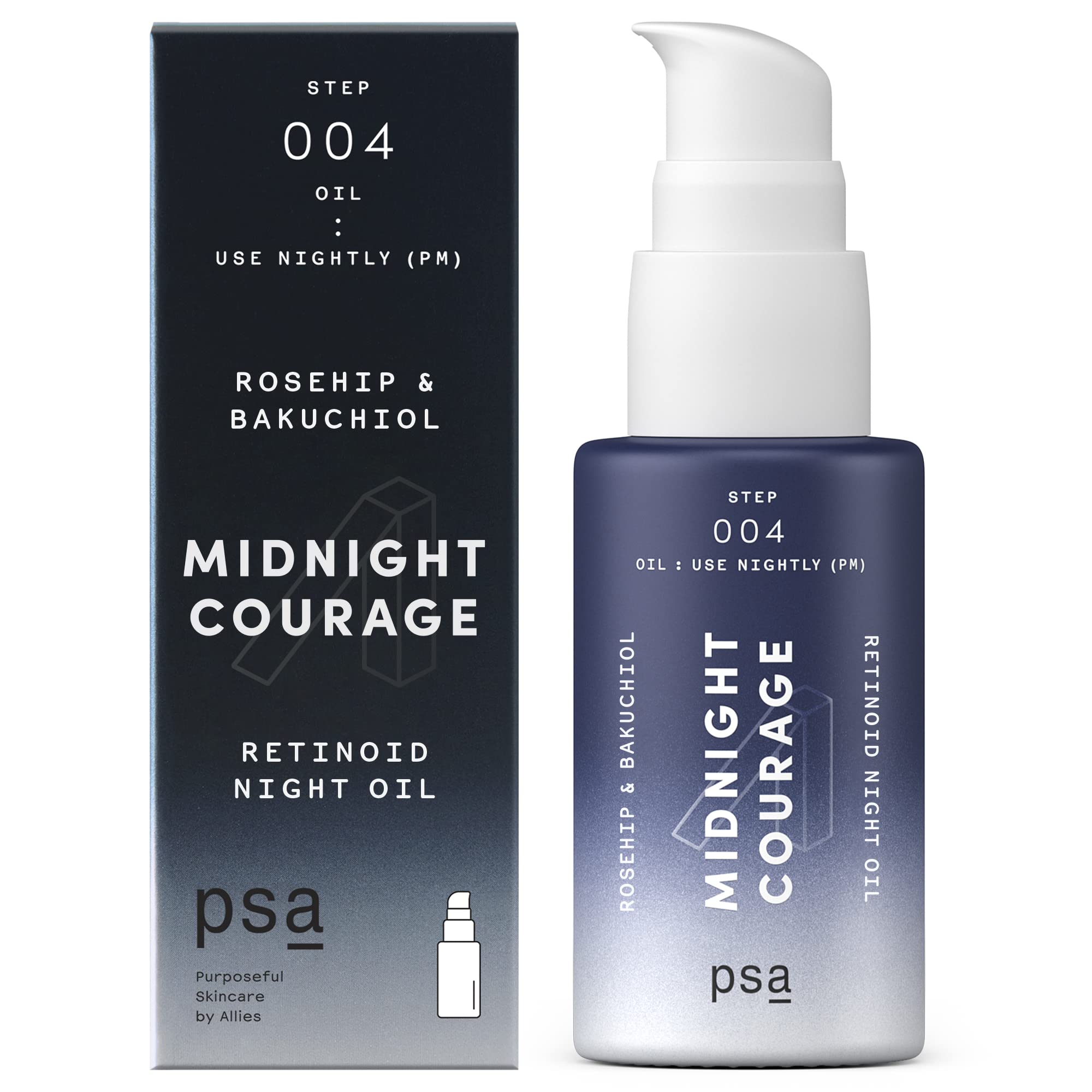 PSA MIDNIGHT COURAGE Rosehip & Bakuchiol Retinoid Night Oil. Facial Oil for Nighttime Skincare Routine with 2% Retinoid Complex,