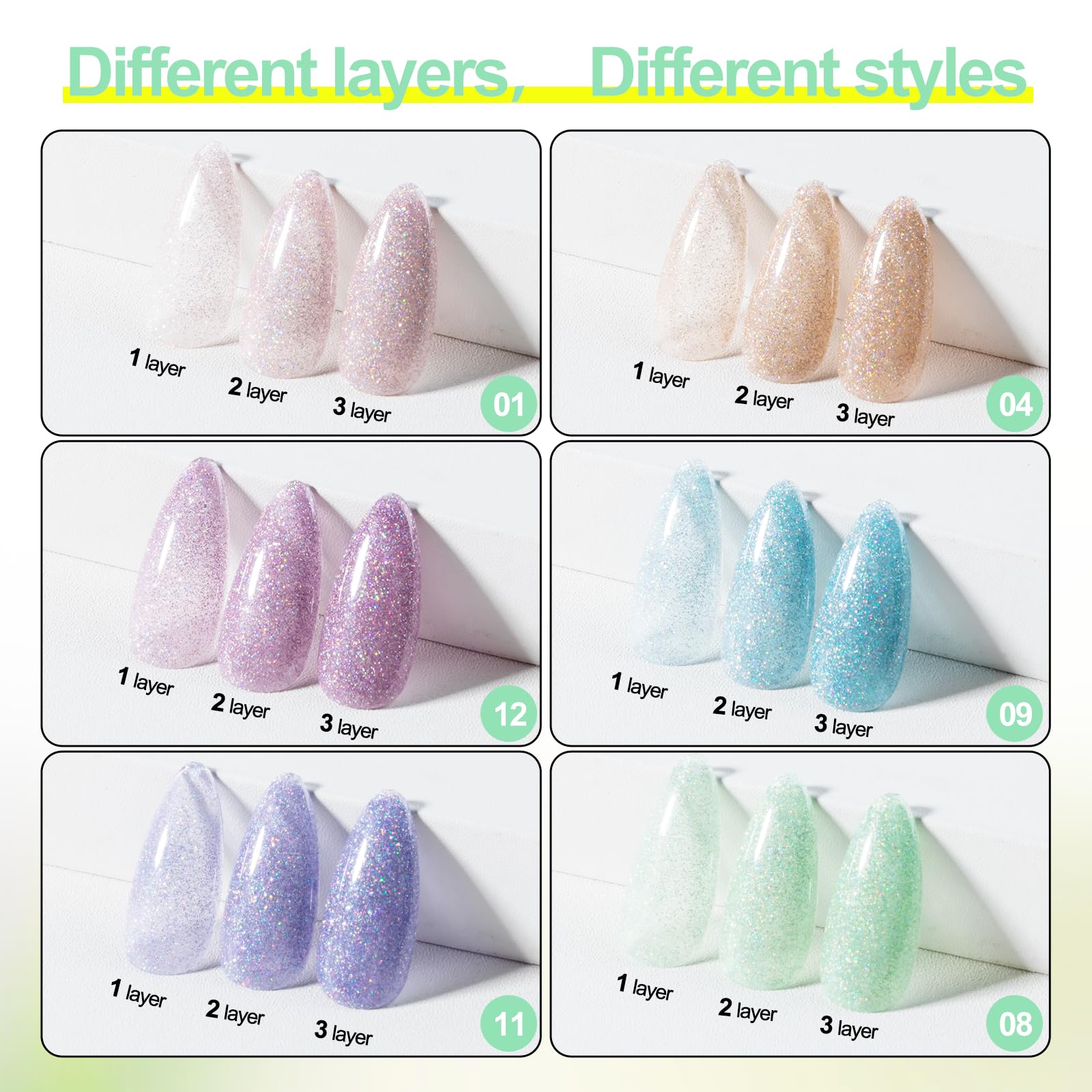 Nxj Infilila Reflective Glitter Gel Polish, 10Ml Summer Sparkle Gel Nail Polish Set, 6 Colors Rose Gold Green Pink Blue Purple S