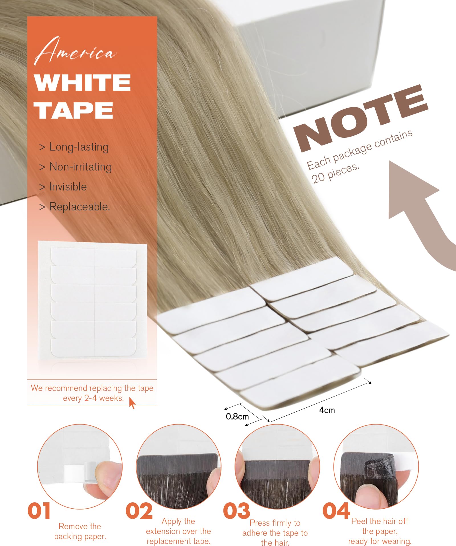 Sunny Hair Tape in Hair Extensions Real Human Hair Invisible Remy Hair Extensions Tape ins for Women Golden Blonde Highlight Med