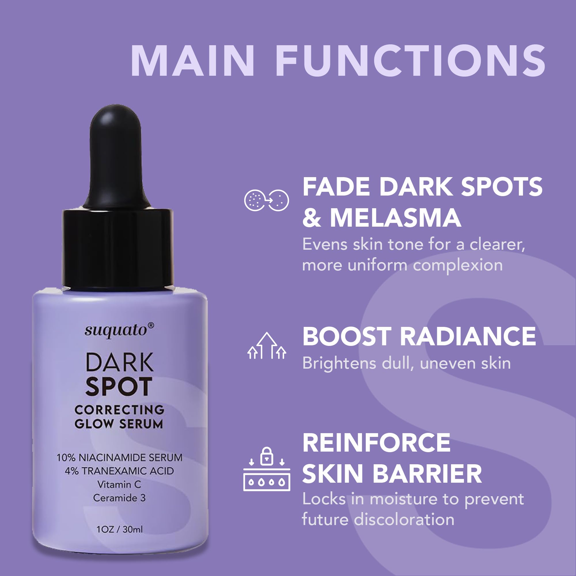 Dark Spot Correcting Glow Serum: Melasma Hyperpigmentation Treatment for Face with Tranexamic Acid Niacinamide - Vitamin C Serum