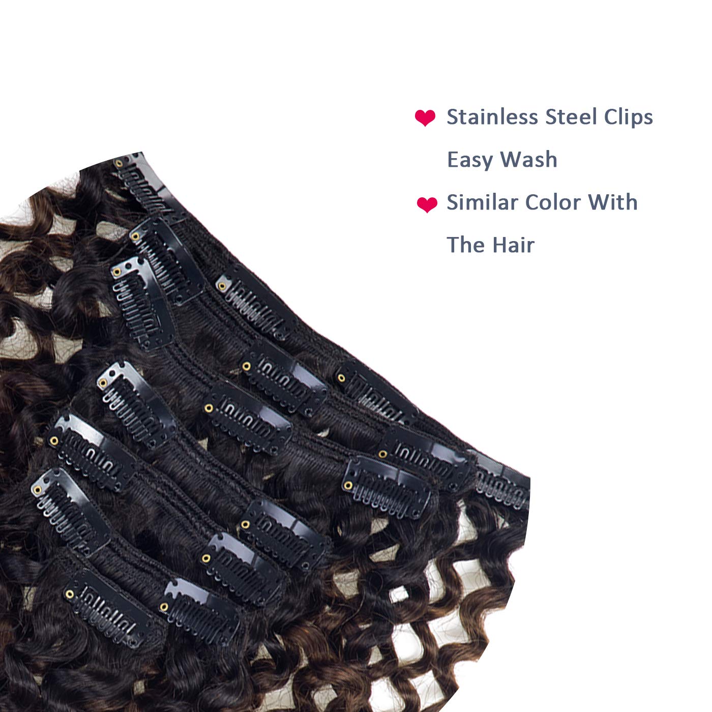 LacerHair Jerry Curly Clip in Human Hair Extensions Real Remy 100% Brazilian Virgin Hair 120G Balayage Natural Black Fading into
