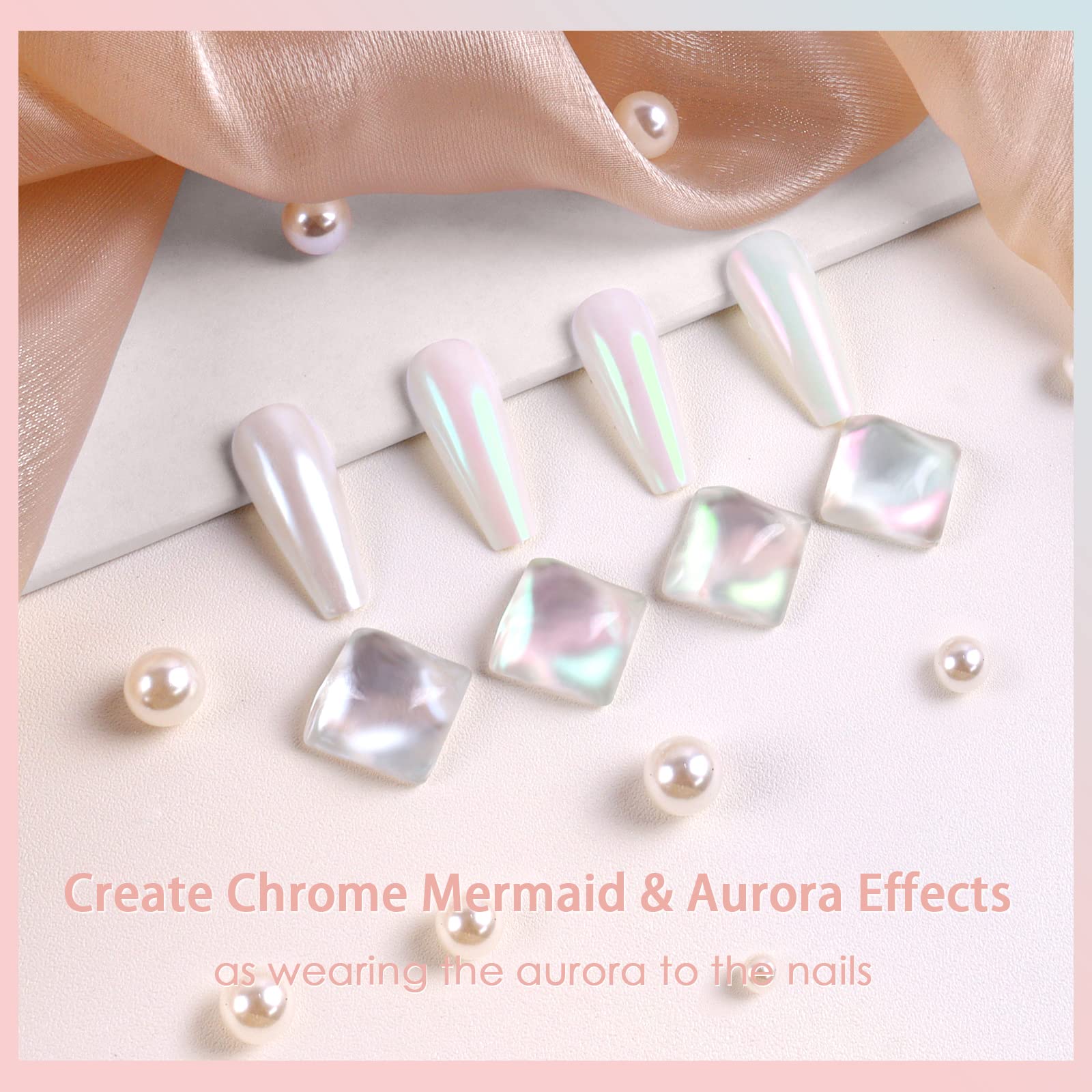 Allstarry Chrome Nail Powder Metallic Mirror Effect Pigment Chrome Iridescent Aurora Nail Glitter Mermaid Pearl Glitter Dust Kit