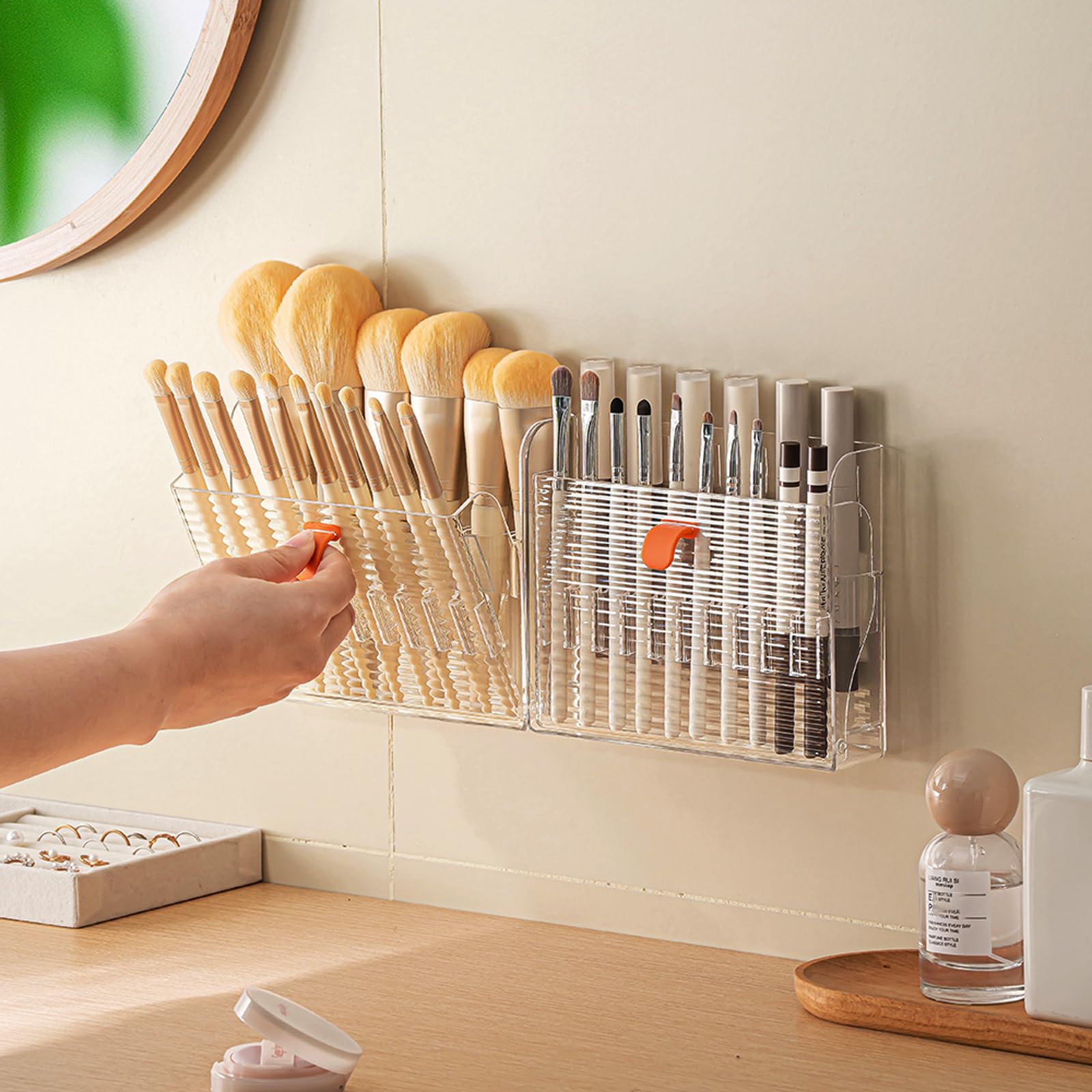 MORNITE Wall-Mounted Makeup Eyeliner Lip Liner Organizer Holder, 16-Slot Cabinet Storage for Brush, Makeup Pencils, Concealer Pe