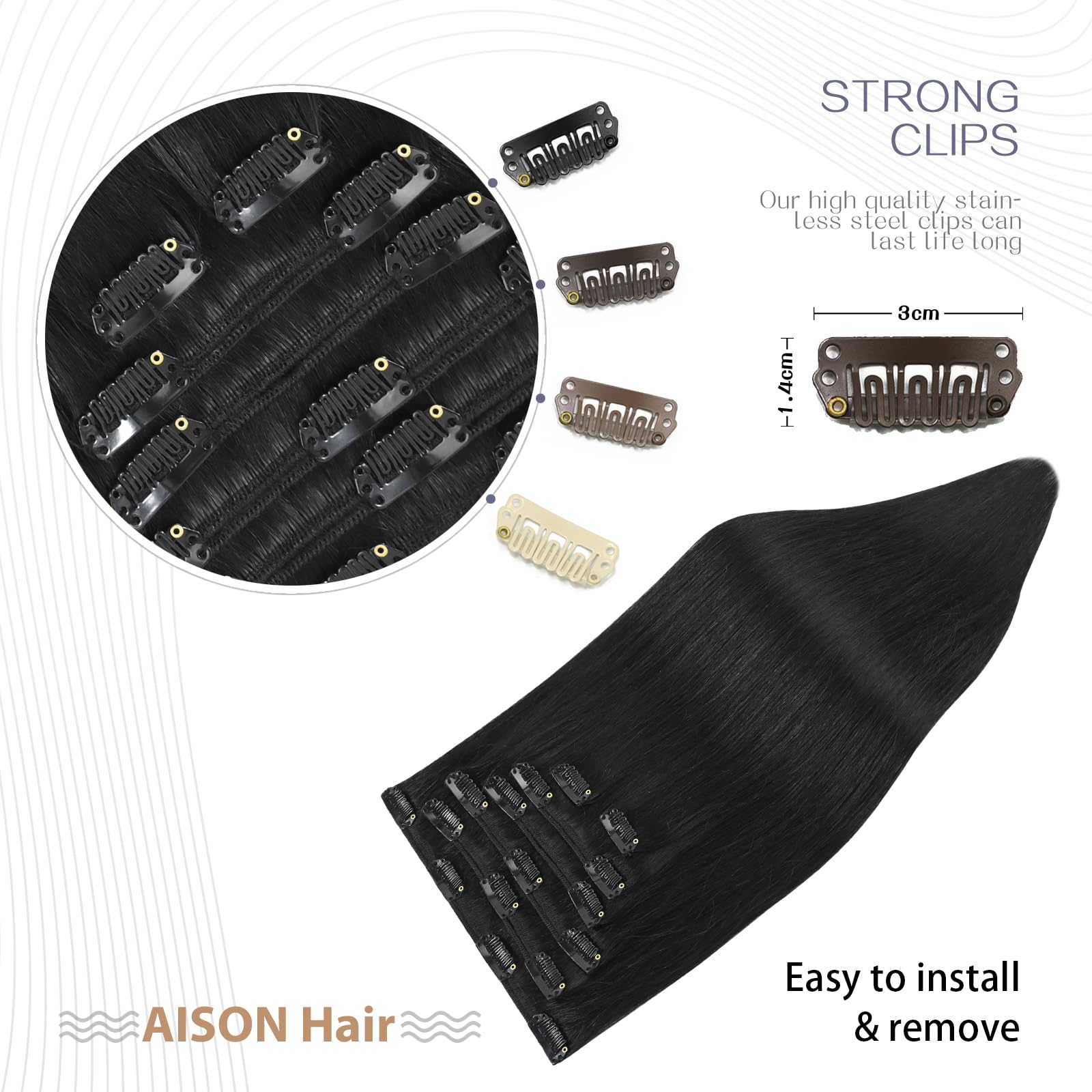 Aison Black Hair Extensions Clip in Real Human Hair 120G 100% Remy Human Hair Clip in Extensions Soft Silky Straight 7pcs 20inch