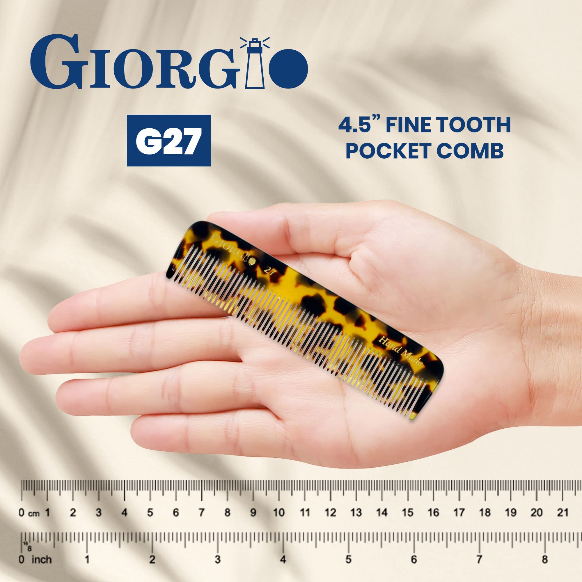 Giorgio G27 Handmade All Fine Tooth Pocket Comb, Hair Comb Straightener for Everyday Grooming Styling Hair, Mustache and Beard f