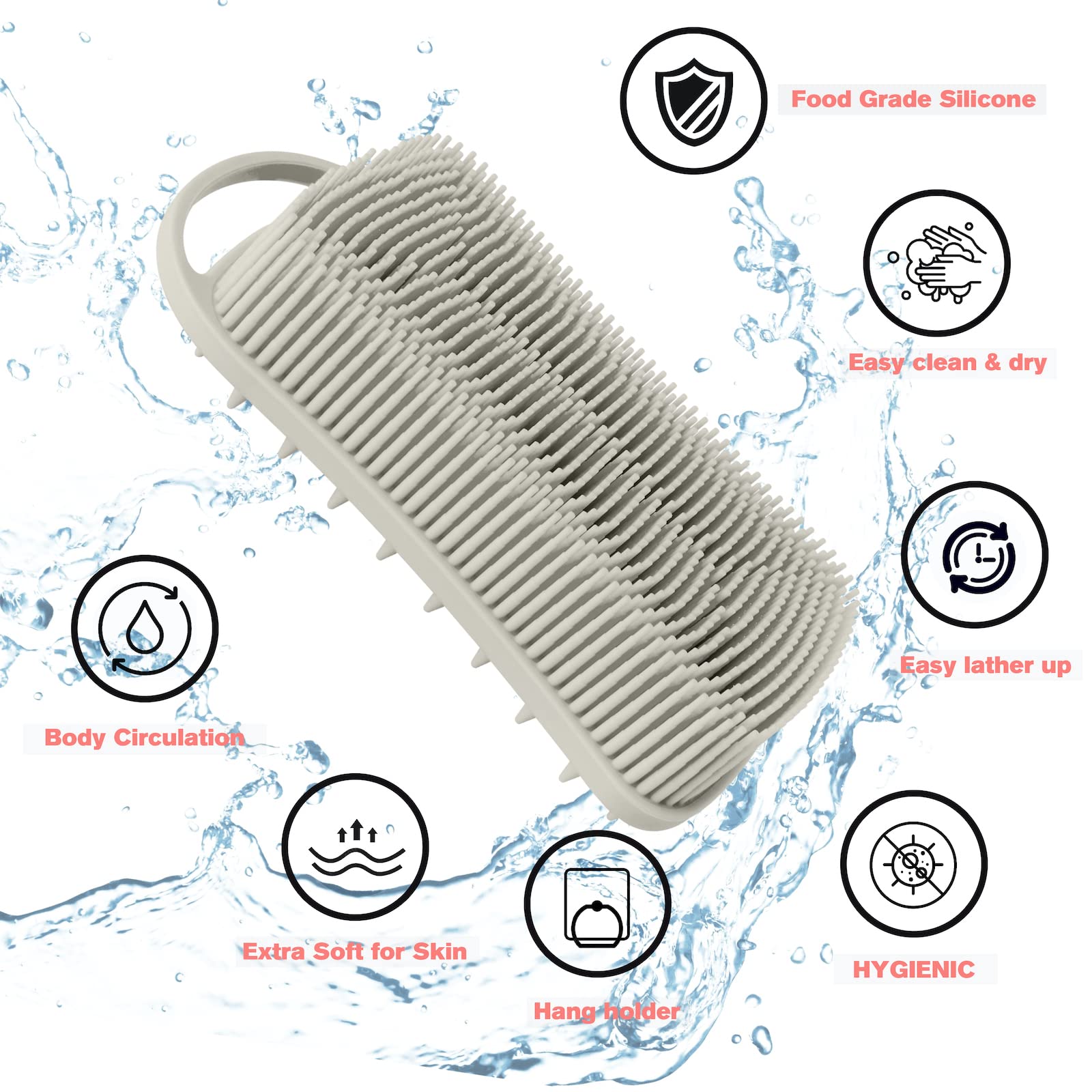 Yealife Silicone Body Scrubber, 2 In 1 Body Brush & Hair Scalp Brush For Shower And Bath, Easy Clean, Lathers Well, Stimulating
