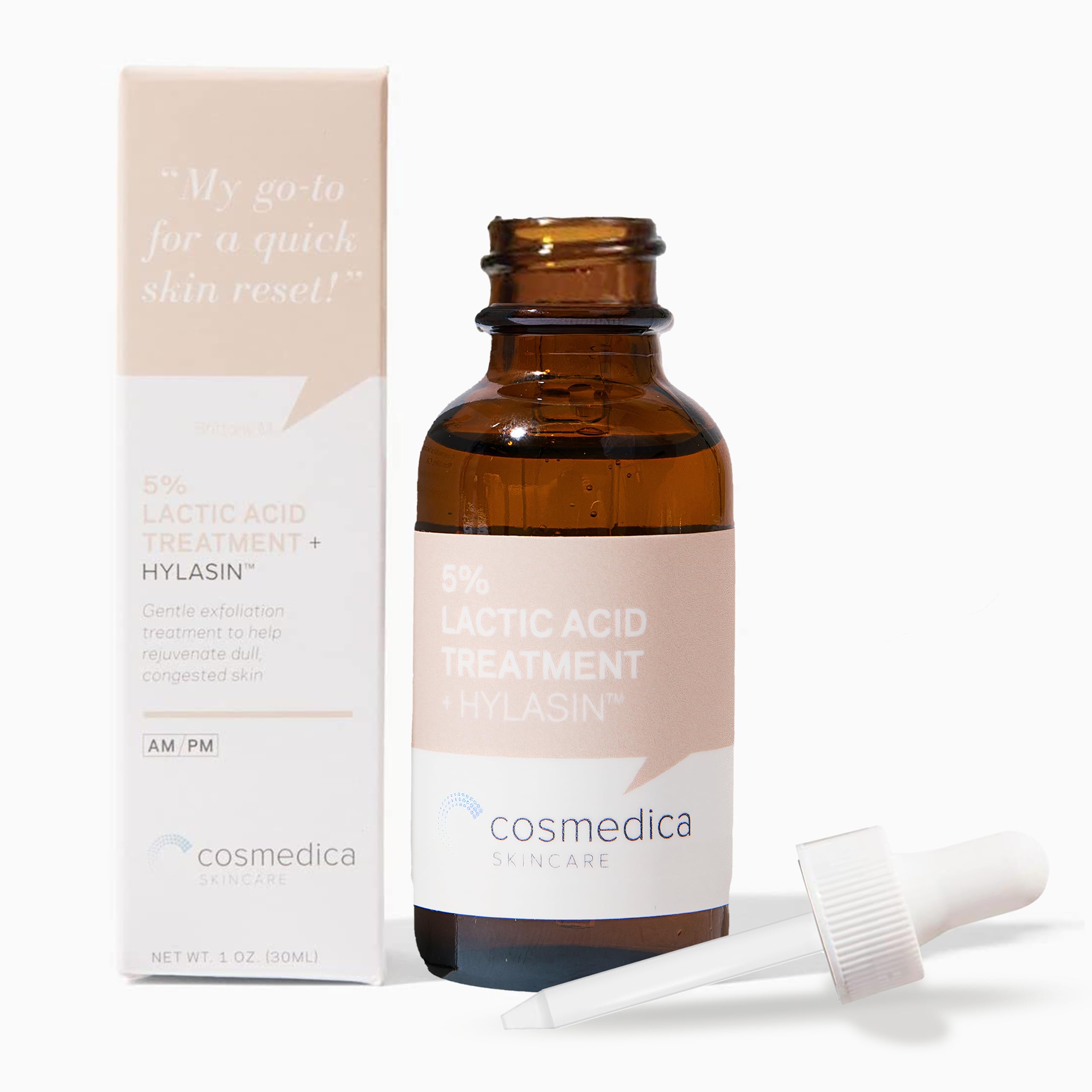Cosmedica Skincare 5% Lactic Acid Treatment Hylasin - AHA, Hyaluronic Acid, Gentle Exfoliator Dark Spot Corrector, Anti-Aging, F