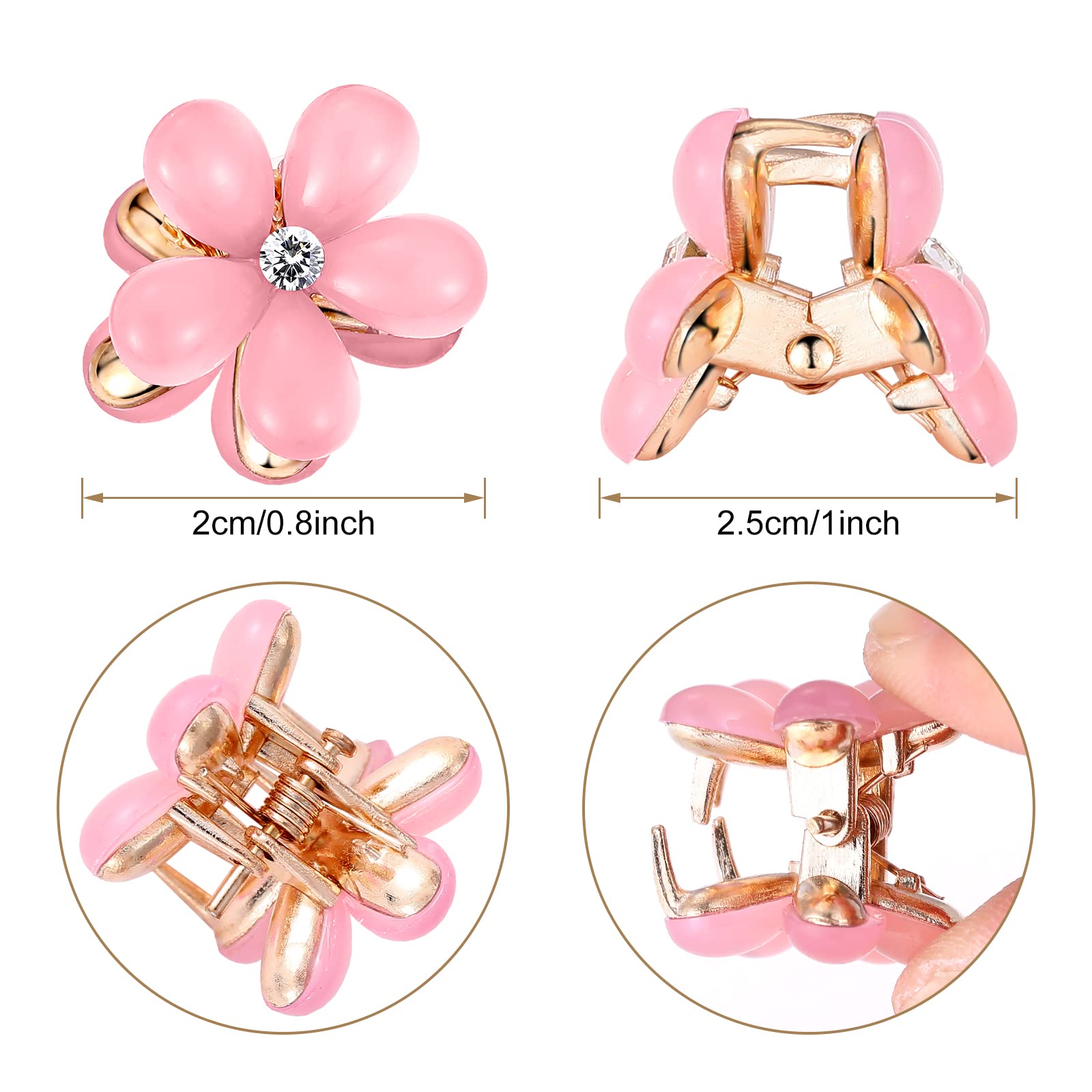 Paderison 10Pcs Flower Hair Clips for Girls Small Hair Claw Clips Mini Flower Hair Clips with Crystal Cute Metal Claw Clips Spar