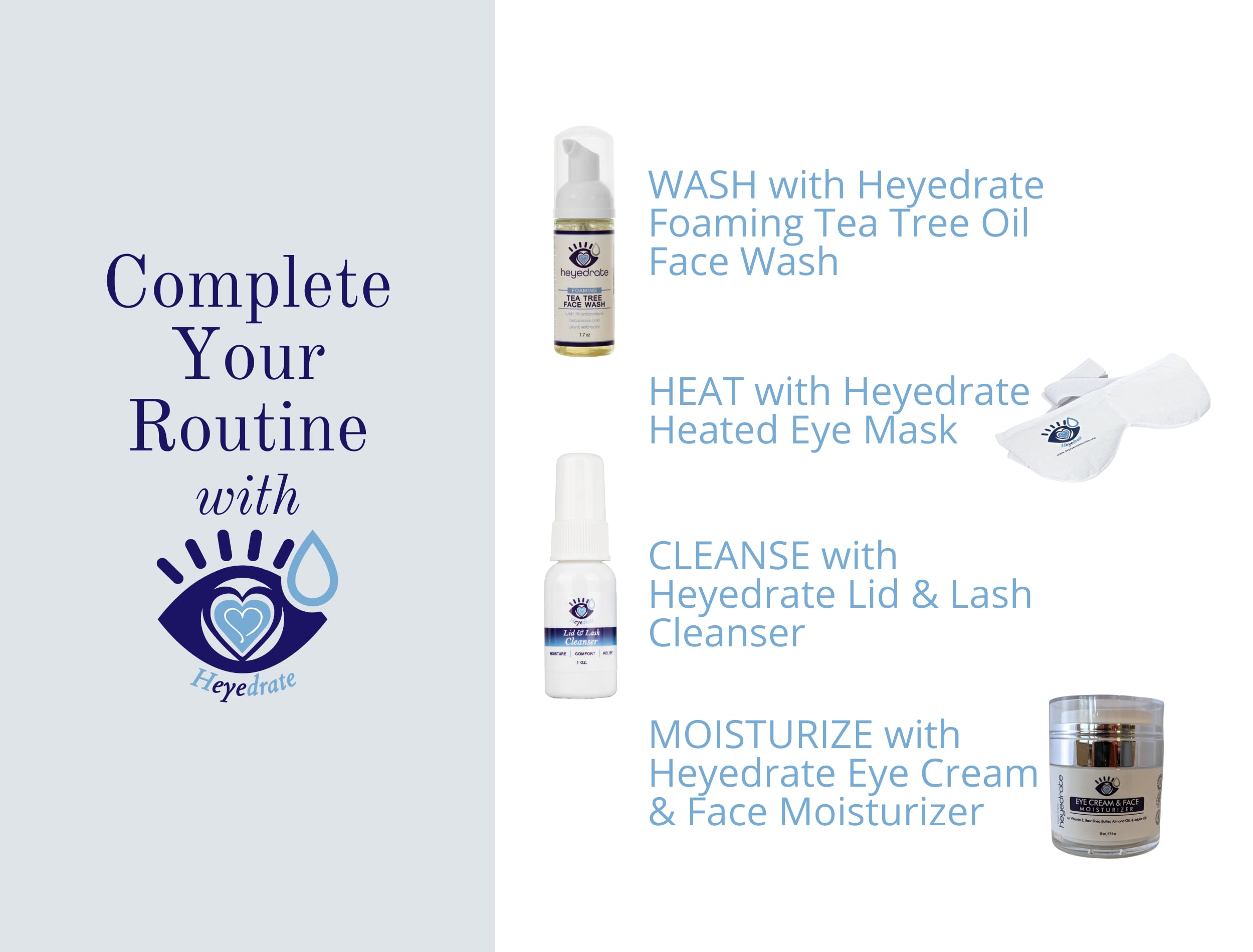Heyedrate Foaming Tea Tree Face Wash and Eyelid Cleanser for Women - Made With Organic Ingredients & Aloe Vera (3 Pack (1.7 Ounc