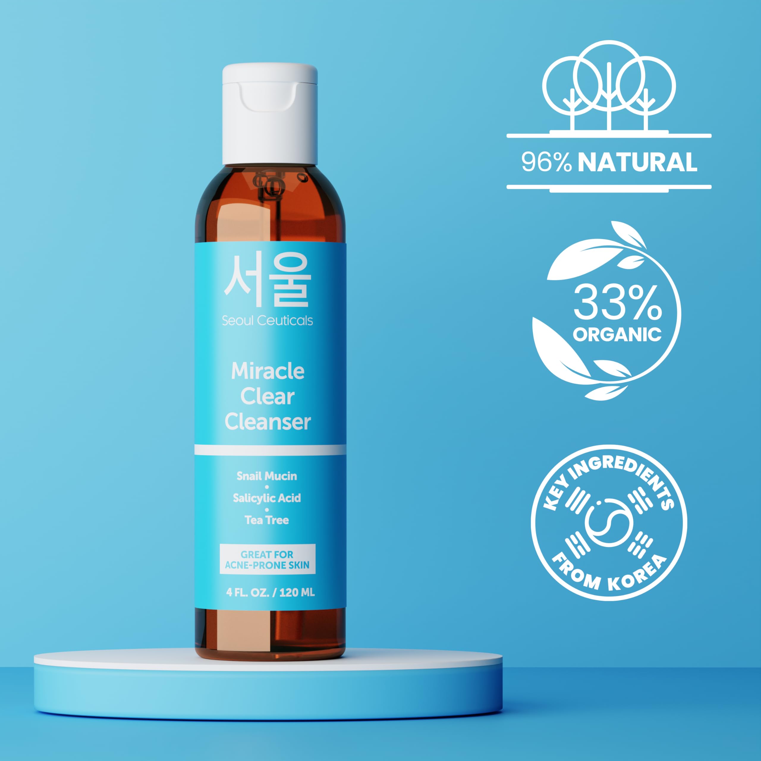 Seoulceuticals Korean Acne Snail Cleanser Face Wash - Snail Mucin, Salicylic Acid & Tea Tree Acne Treatment For Sensitive Skin &