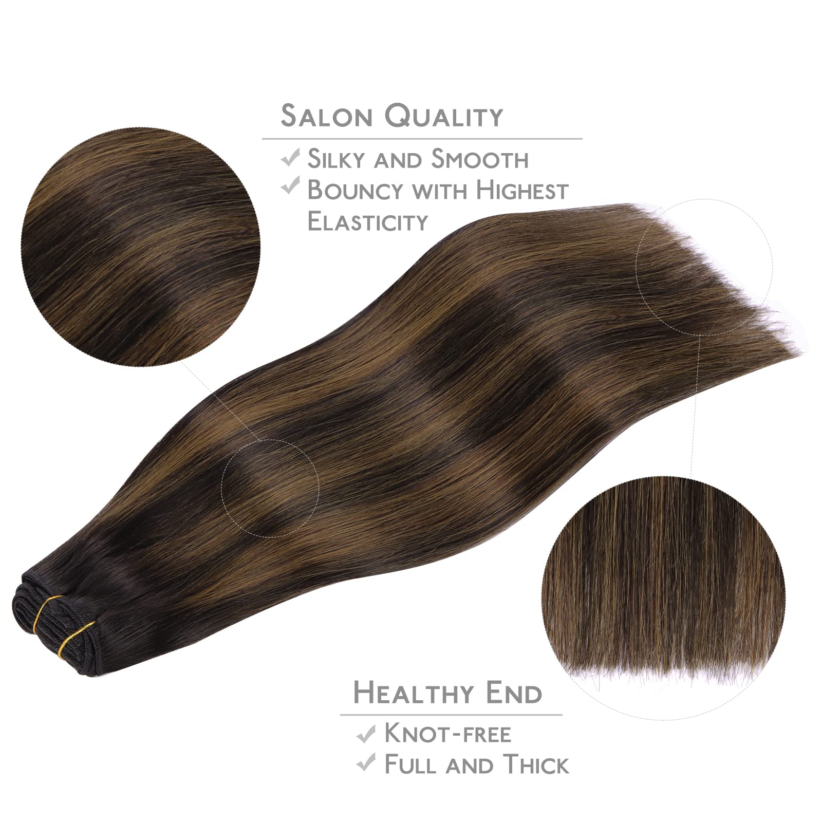 Wennalife Clip In Human Hair Extensions, 16 Inch 120G 7Pcs Natural Black To Chestnut Brown Balayage Hair Extensions Clip In Huma