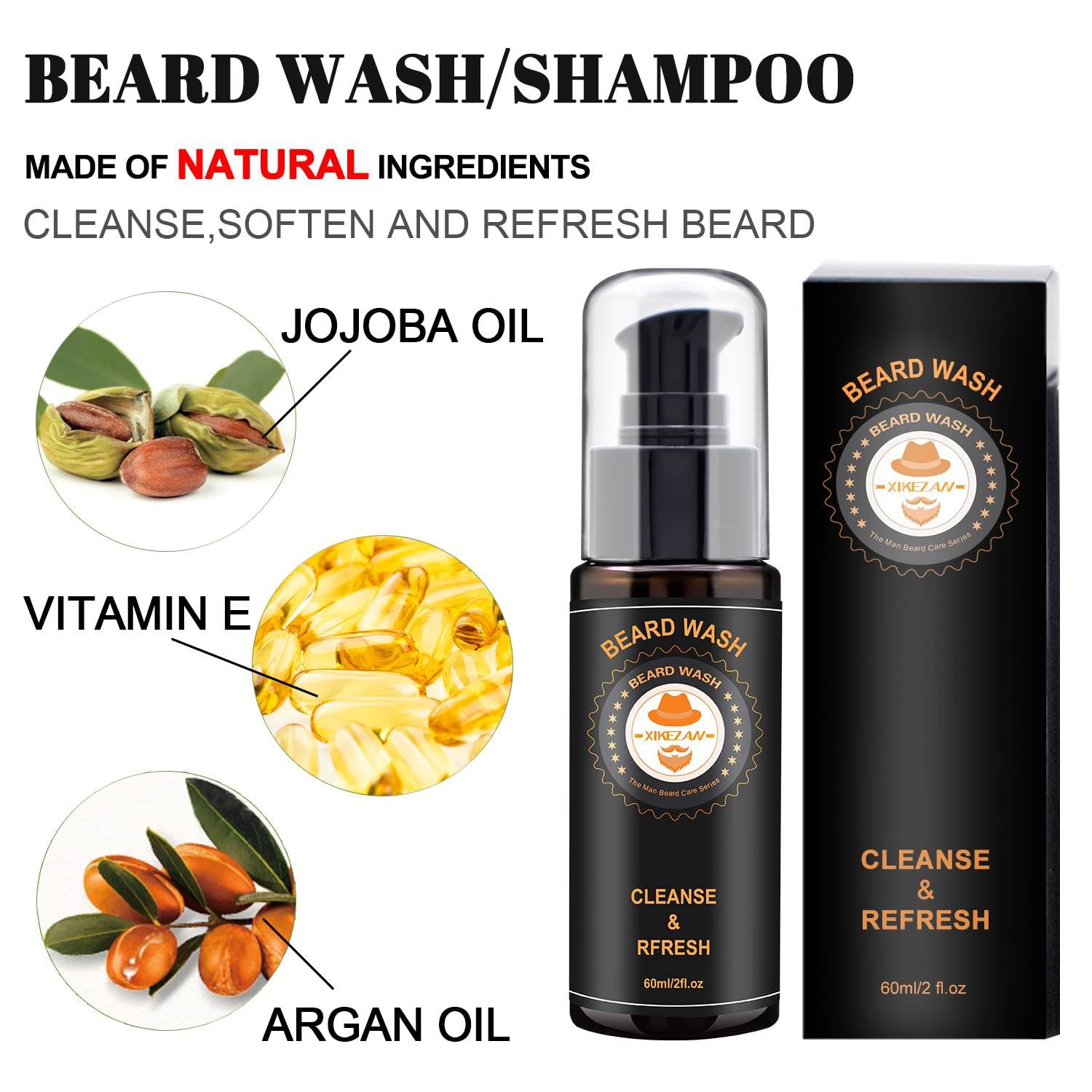 XIKEZAN Upgraded Beard Grooming Kit - Conditioner, Oil, Balm, Brush, Wash, Comb & Scissors - 1 Count - Perfect Gift for Men