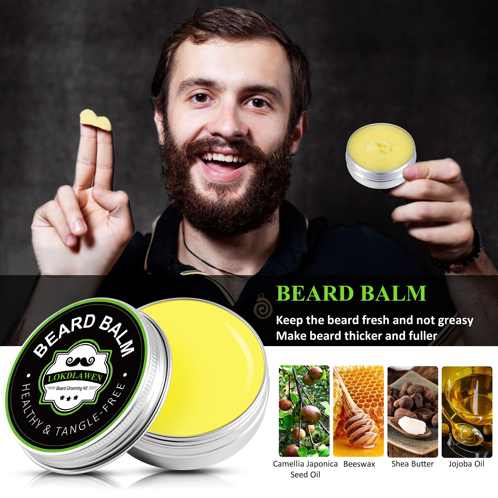 Lokdlawen Beard Kit For Men With Beard Wash, Beard Conditioner, Beard Oil, Beard Balm, Beard Brush, Beard Comb, Beard Scissors,