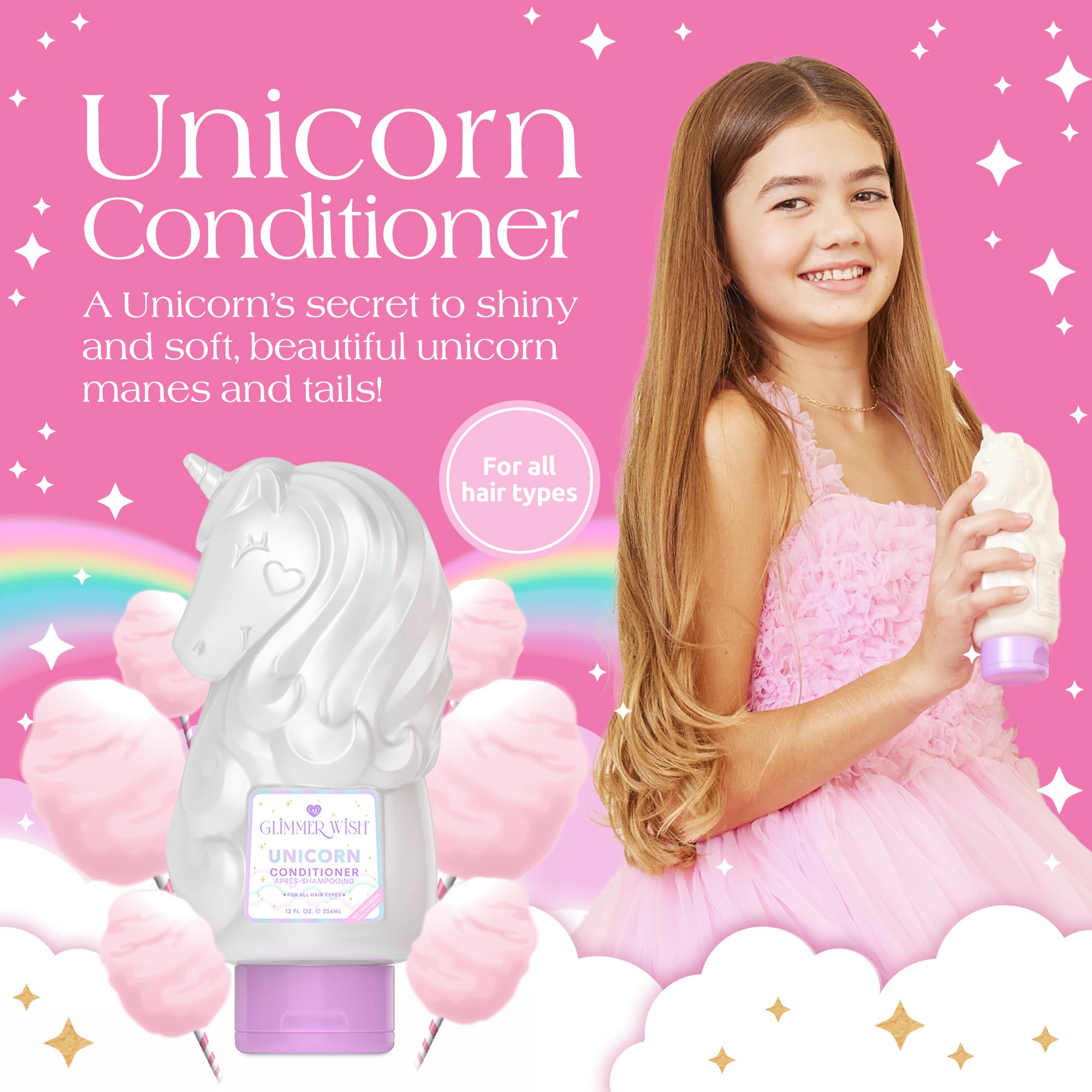 Glimmer Wish Unicorn Kids Conditioner, Paraben and Sulfate Free Conditioner for Strong and Smooth Hair, Kids Hair Care, Cotton C