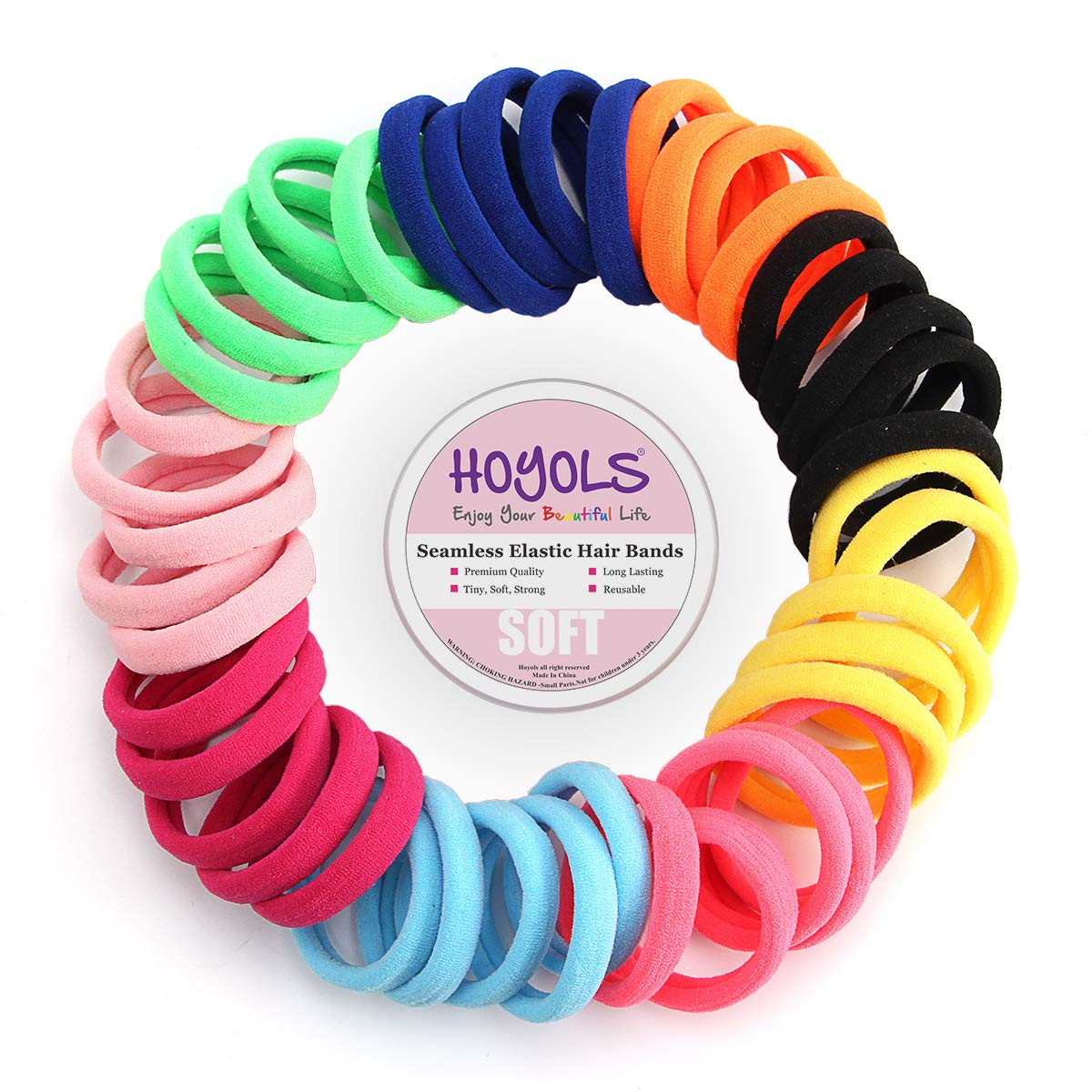 HOYOLS Seamless Hair Band Small Hair Ties Ponytail Holder No Crease Damage 4cm (10 Multi Color Set)