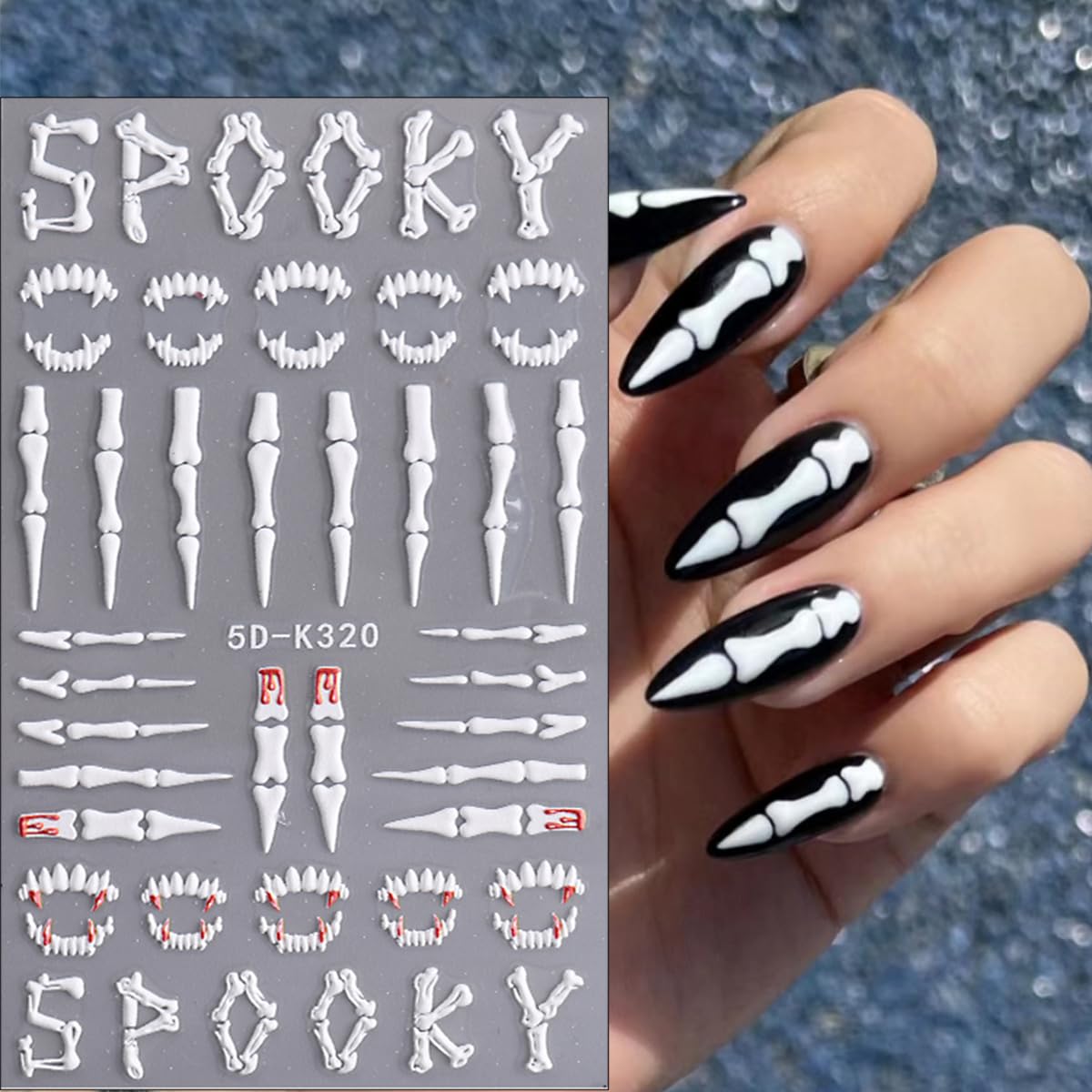 5D Halloween Nail Stickers Cute Ghost Nail Decals Self-Adhesive Pegatinas Uas Stars Moon Pumpkin Bear Fall Design Supplies Spook