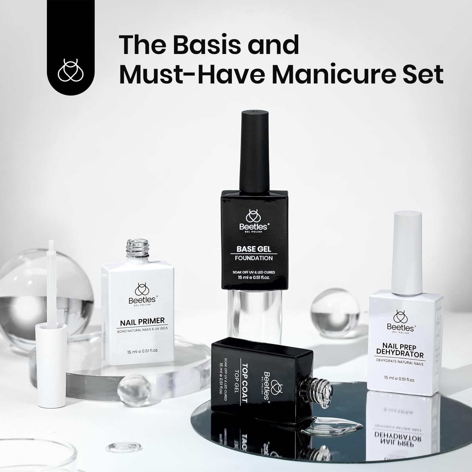 Beetles 4 Pcs 15Ml Gel Top Coat And Base Coat Set With Nail Dehydrator And Primer,Professional Nail Prep Acid-Free & Hema-Free D