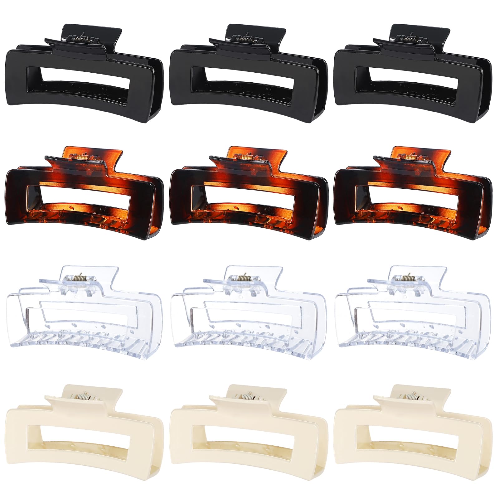 Sisiaipu 4.1 Inch Large Claw Clips - 12 Pcs Jumbo Square Jaw Clips For Thick Hair, Bulk Hair Accessories For Women And Girls - T