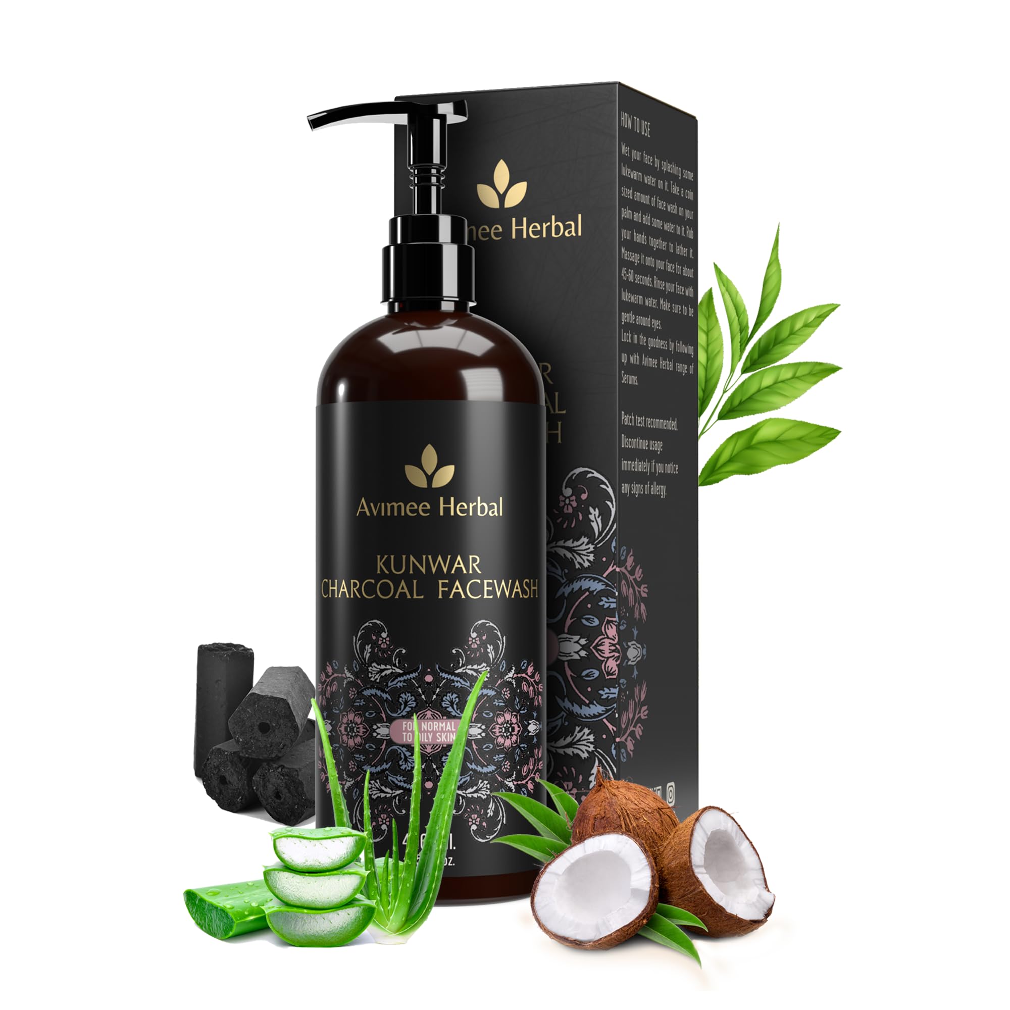 Avimee Herbal Kunwar Charcoal Face Wash I For Oil & Dust Free Skin That Glows From Within | Deep Cleaning With Activated Charcoa