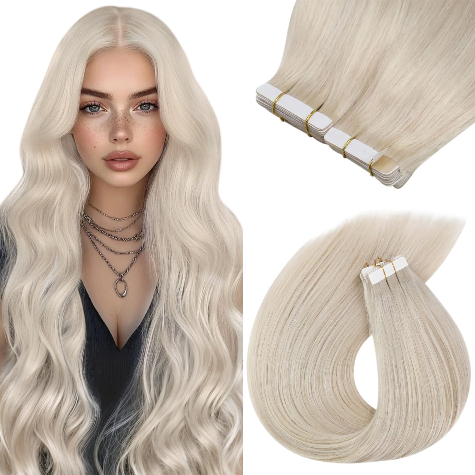 Sunny Hair Tape In Hair Extensions Platinum Blonde Tape In Extensions Color #60 Platinum Blonde Tape In Hair Extensions Real Hum