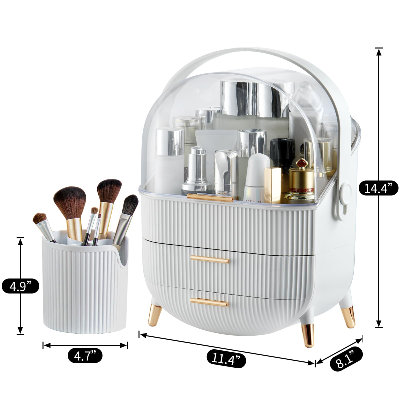 Canitoron Makeup Organizer,Skincare Organizer With 2 Drawers And Brush Storage Box,Cosmetic Display Case For Vanity Organizer An