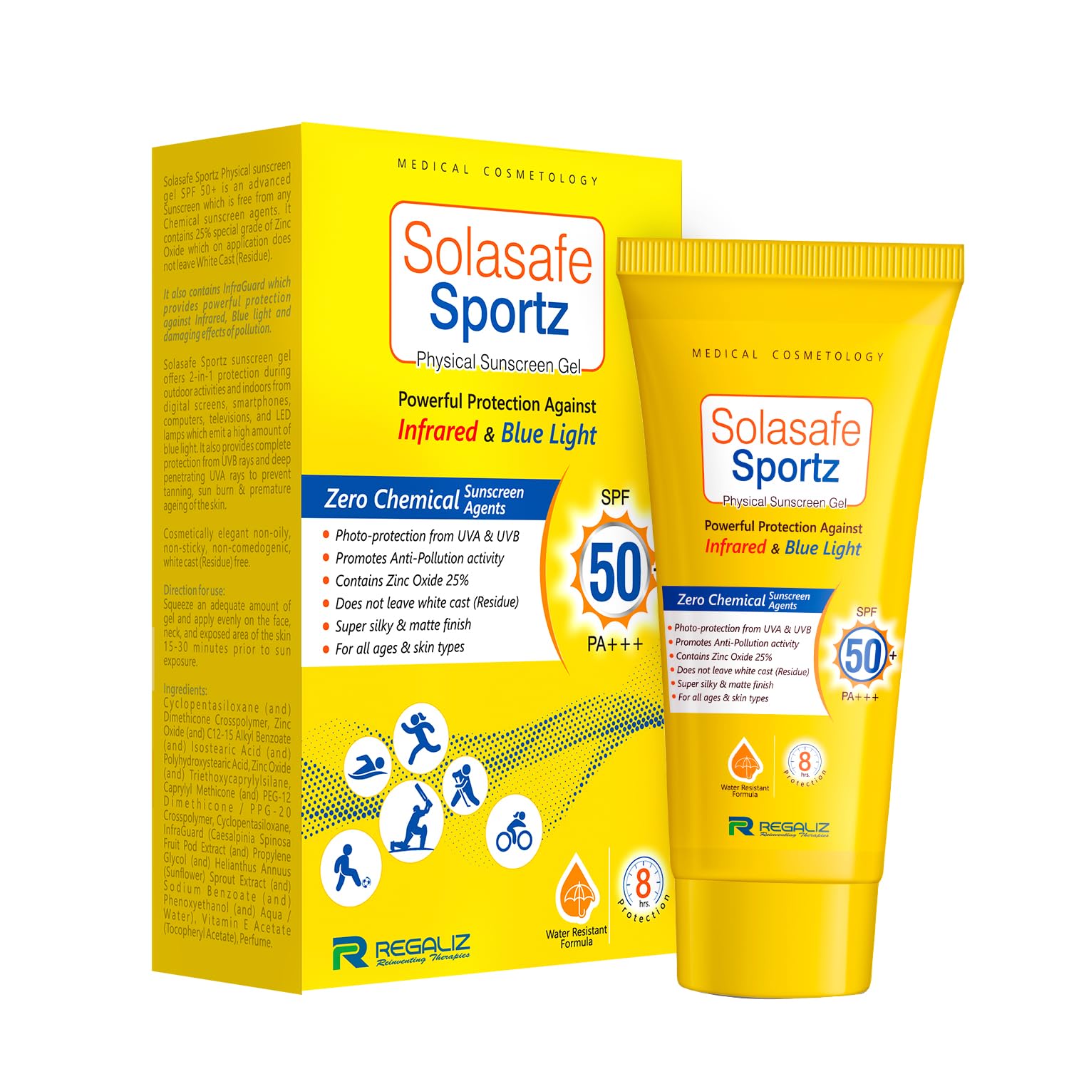 Regaliz Sunscreen For All Skin Type Sportz Physical (Zero Chemical) Sunscreen For Skin Type Gel: Advanced Spf 50+ Protection Aga