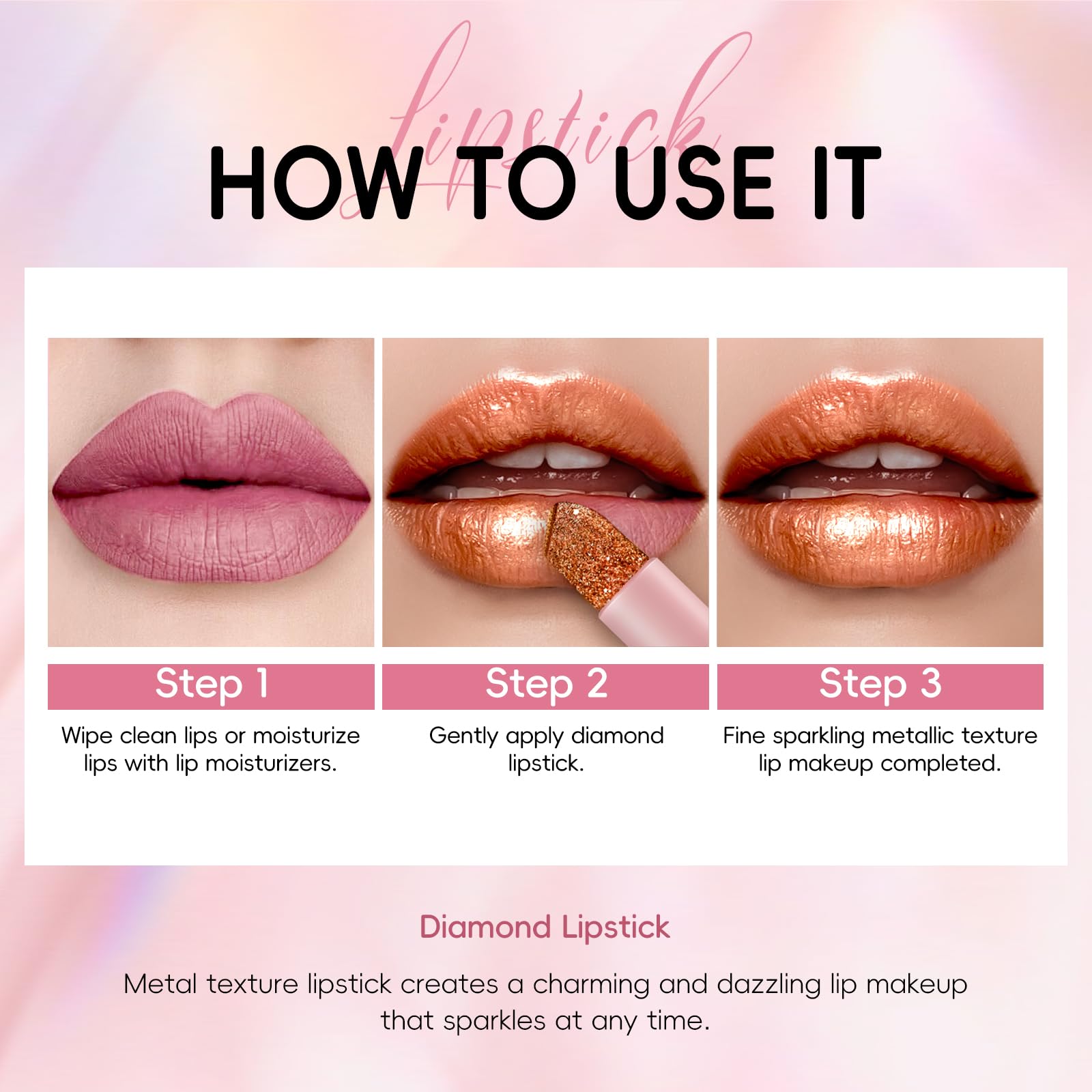 Hosaily Metallic Coral Orange Lipstick Long Lasting, High Shine Glitter Diamond Creamy Lipstick Transfer Proof, Shimmer High Imp