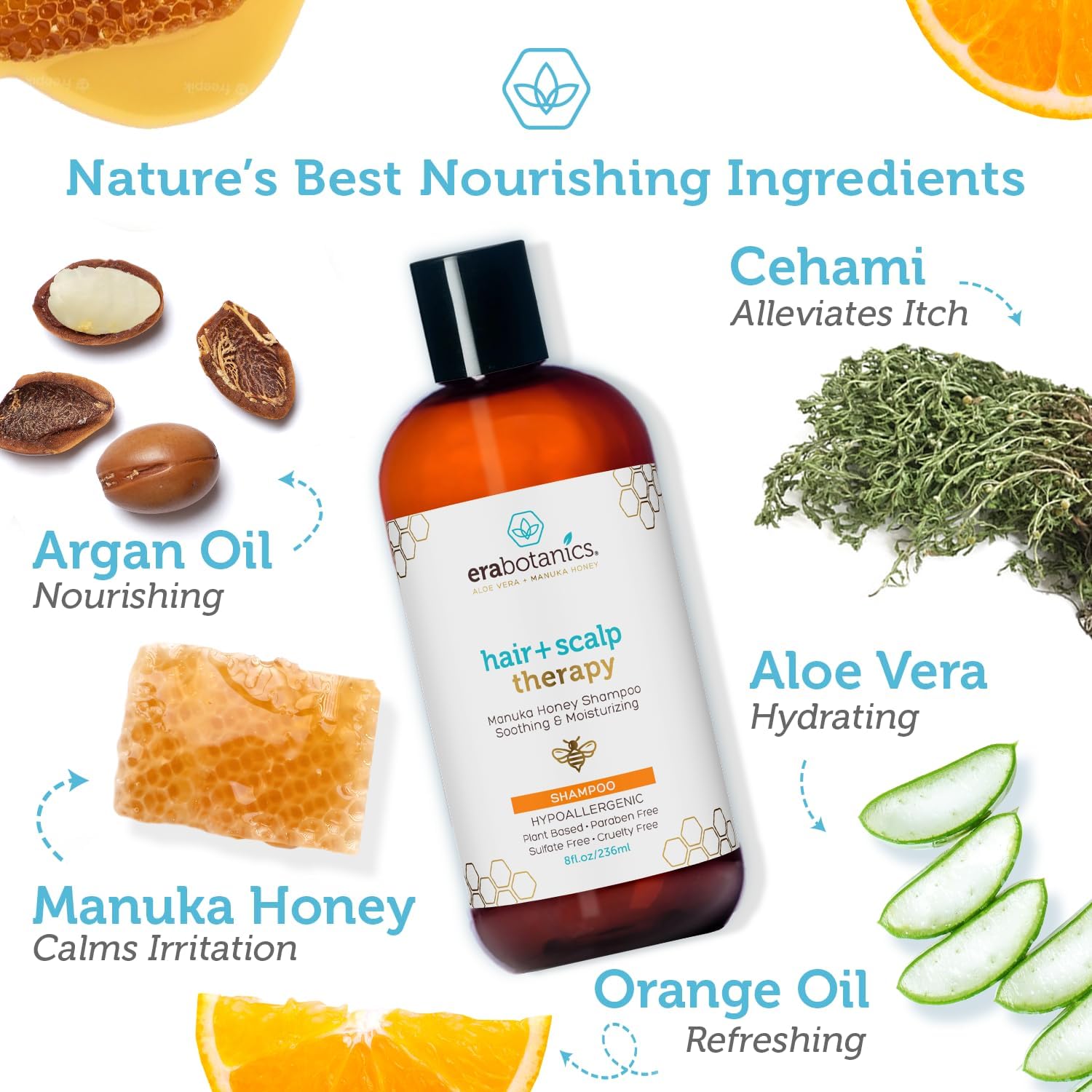 Era Organics Manuka Honey Dry Scalp Shampoo - Soothing and Moisturizing Shampoo for Dry Scalp and Damaged Hair - Family Friendly