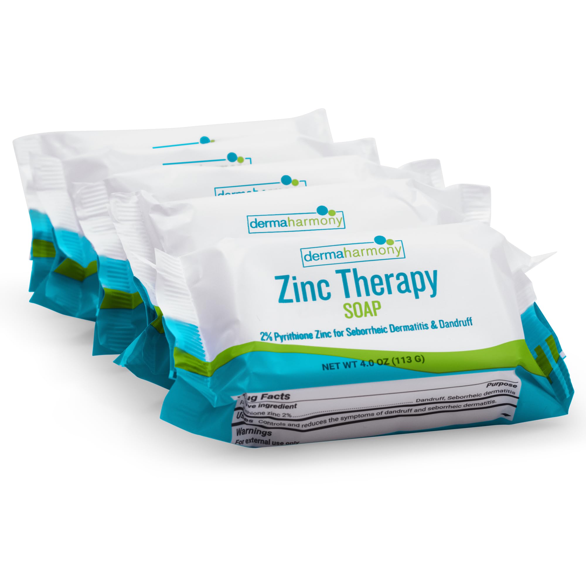 Dermaharmony Set of 5 2% Pyrithione Zinc (ZnP) Bar Soap 4 oz - Crafted for Those with Skin Conditions - Seborrheic Dermatitis, D