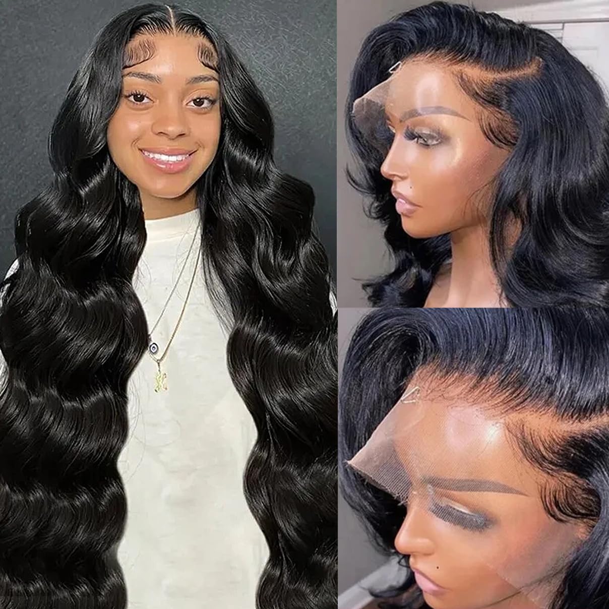 36 Inch Body Wave Lace Front Wigs Human Hair For Black Women 13  6 Hd Transparent Lace Front Wig Natural Black Color 180% Densit