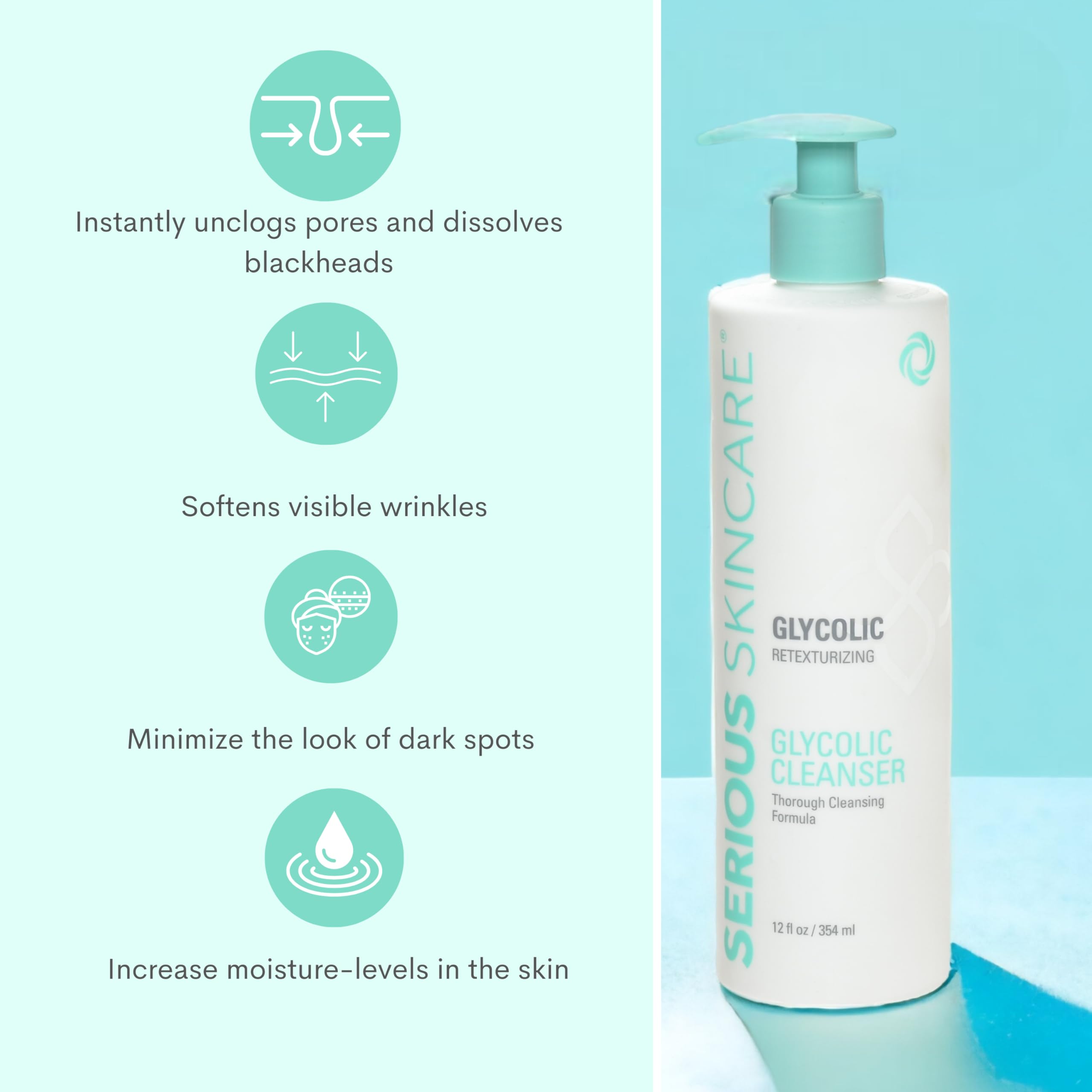 Serious Skincare - Glycolic Radiant Skin Set - Improve Appearance of Lines, Wrinkles and Enlarged Pores - Face Wash Cleanser, Go