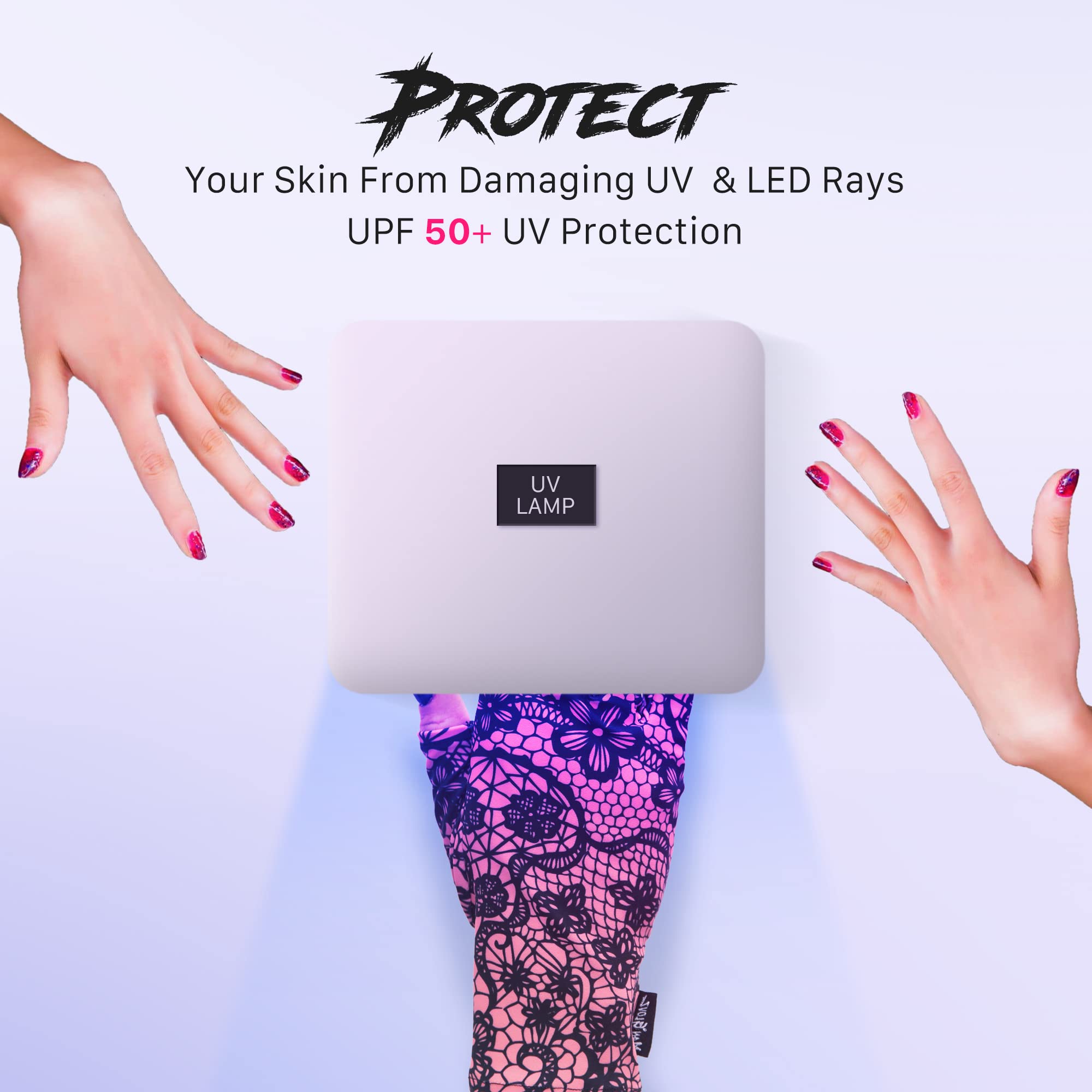 ManiGlovz - Original UPF 50+ UV Light Protection Nail Gloves | Gel Manicure & Anti UV Fingerless Gloves for Women | Marble Pink