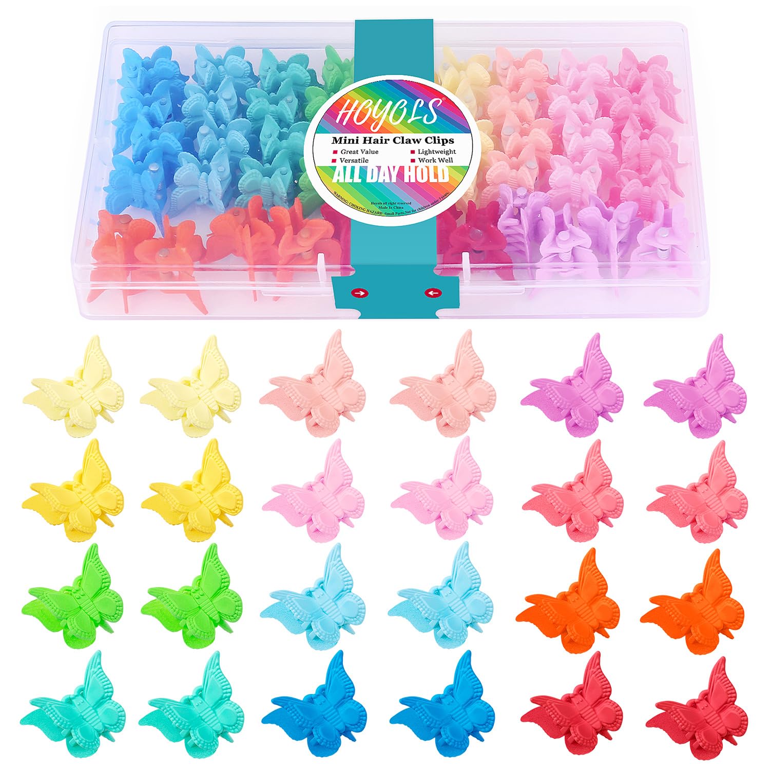 Hoyols Butterfly Clips for Hair 90s, Small Mini Colorful Hair Claw Clips, Fine Hair Cute Candy Hair Accessories for Women Toddle