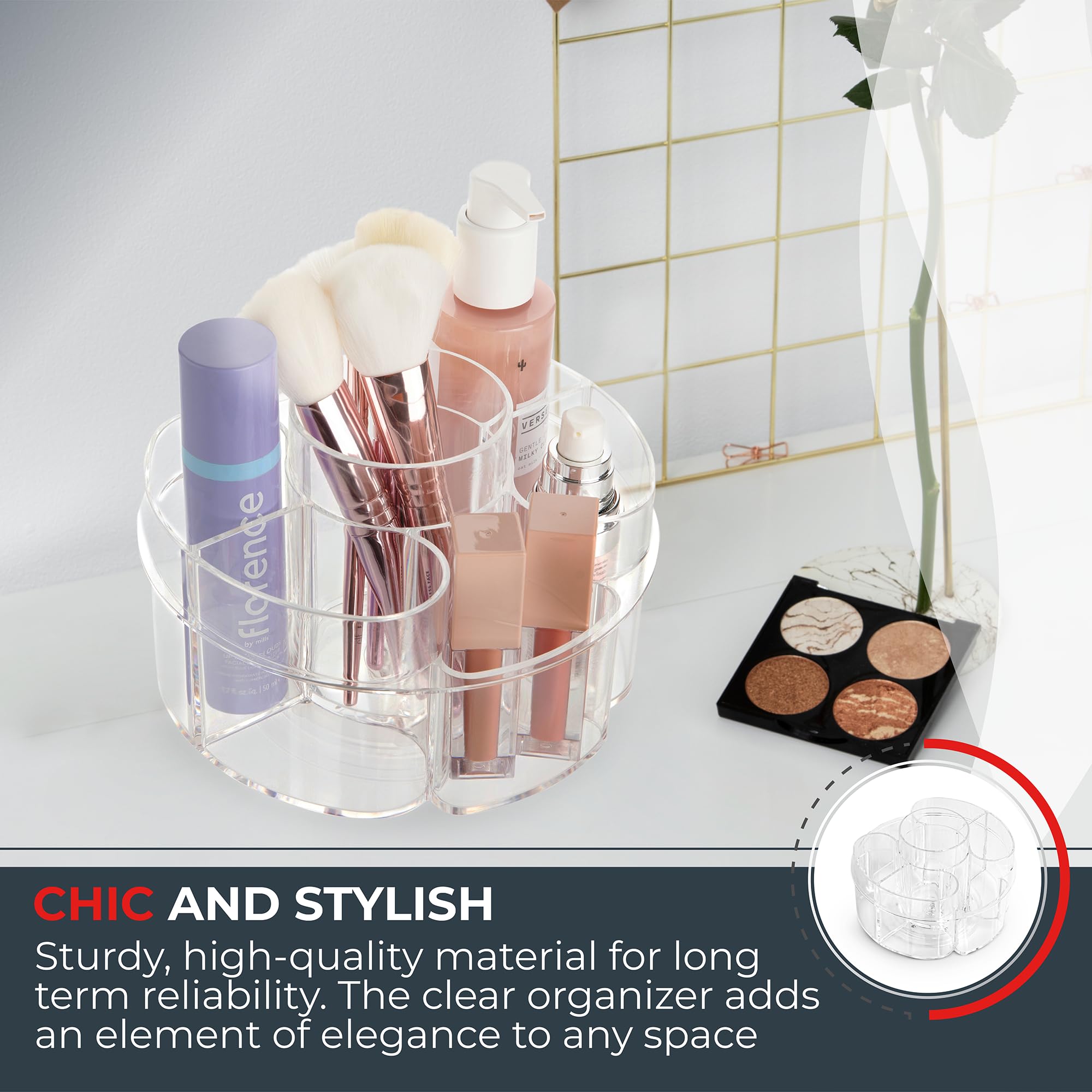 Masirs Small Rotating Makeup Organizer - A Mini Yet Spacious Cosmetic Storage Solution With Multiple Compartments. The Perfect S