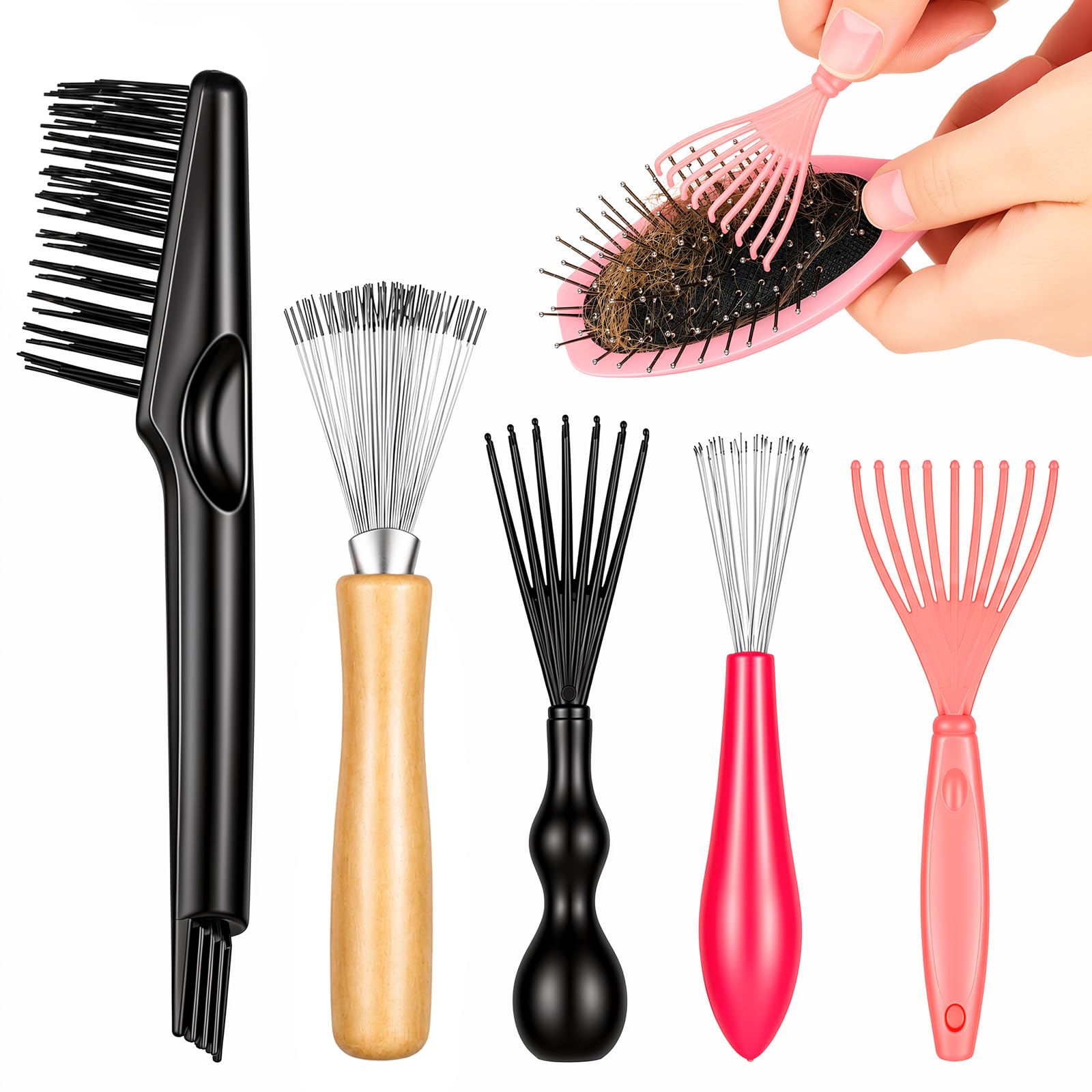 HJZHII 5 Pcs Hairbrush Cleaner Tool Set, Rake Comb Cleaning Brush