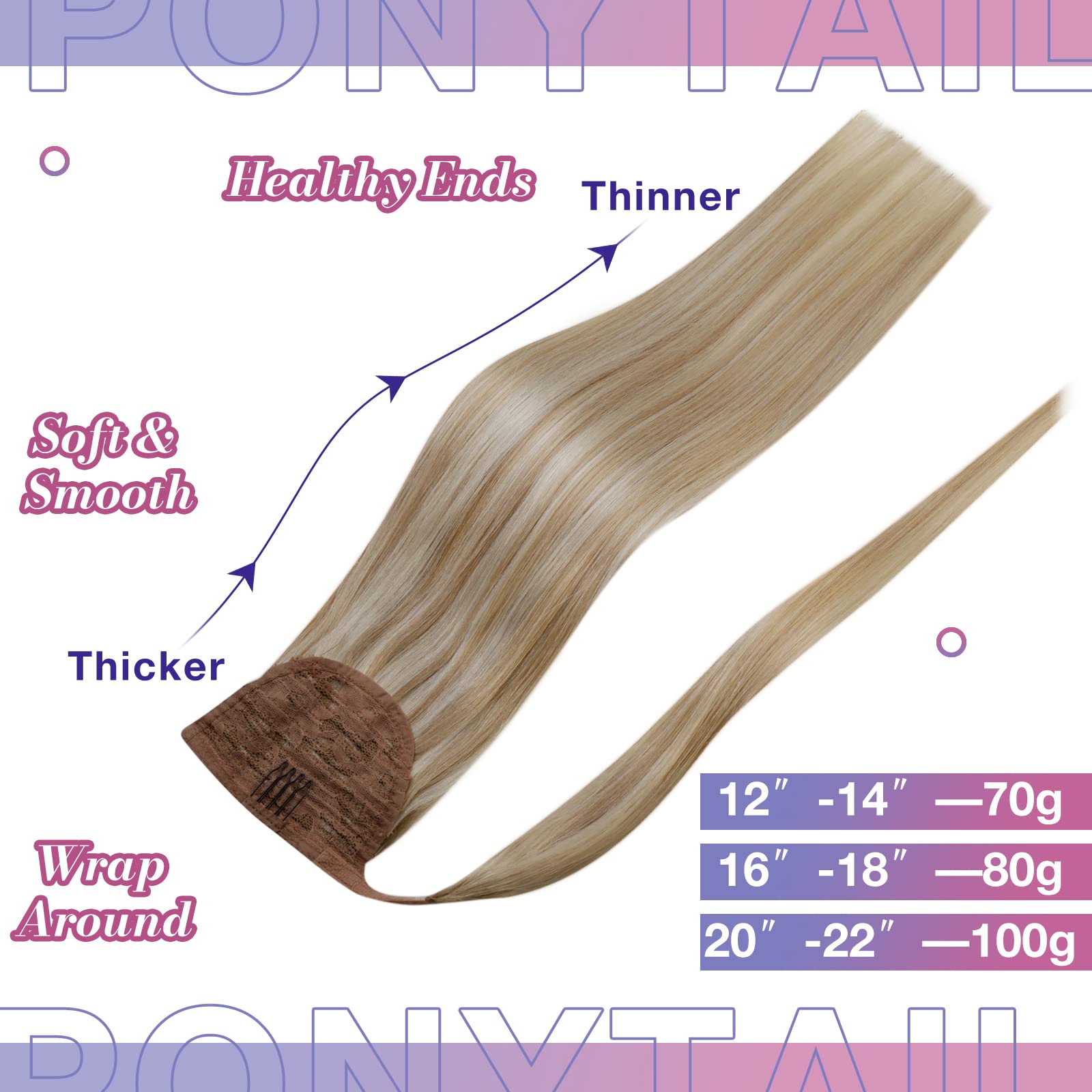 Hetto Blonde Ponytail Extensions Human Hair 18 Inch 80g Golden Blonde Highlight with Bleach Blonde Clip in Magic Paste Ponytail