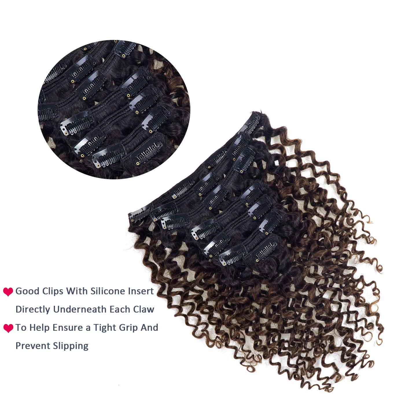 LacerHair Jerry Curly Clip in Human Hair Extensions Real Remy 100% Brazilian Virgin Hair 120G Balayage Natural Black Fading into