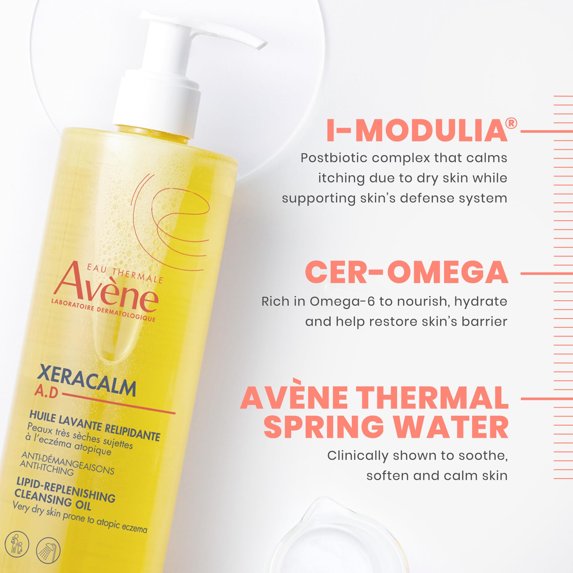 Eau Thermale Avane Xeracalm Ad Lipid-Replenishing Cleansing Oil, Atopic Dermatitis, Eczema-Prone, Fragrance-Free, Pump, 135 Oz