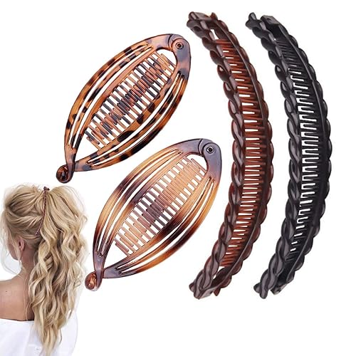 Aaiffey 4Pcs Banana Hair Clips Vintage Clincher Combs Tool For Thick Curly Hair Accessories Fishtail Hair Clip Combs Double Bana