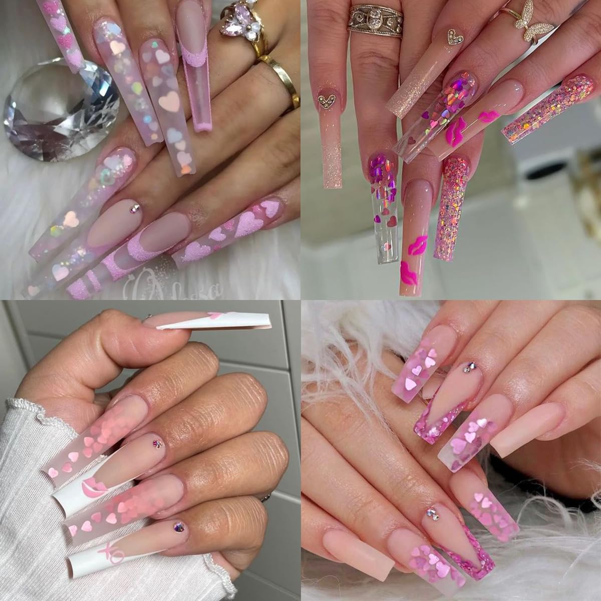 12Grids Valentine'S Day Nail Glitter Sequins Holographic Gold Pink Heart Nail Art Glitter Flakes 3D Flower Rabbit Butterfly Char