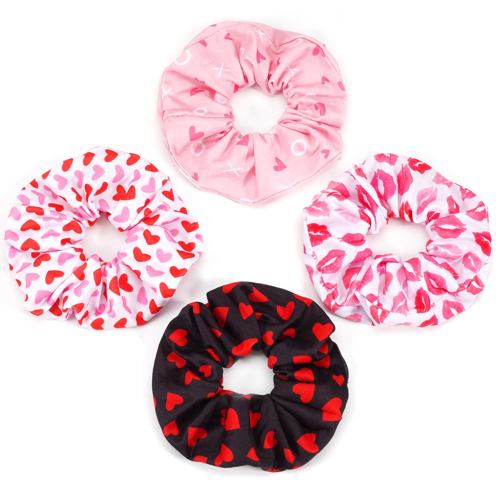 Valentines Hair Scrunchies Red Heart XOXO Hair Ties for Women Girls Elastics Ponytail Holder Valentines Day Hair Tie Love Hair R