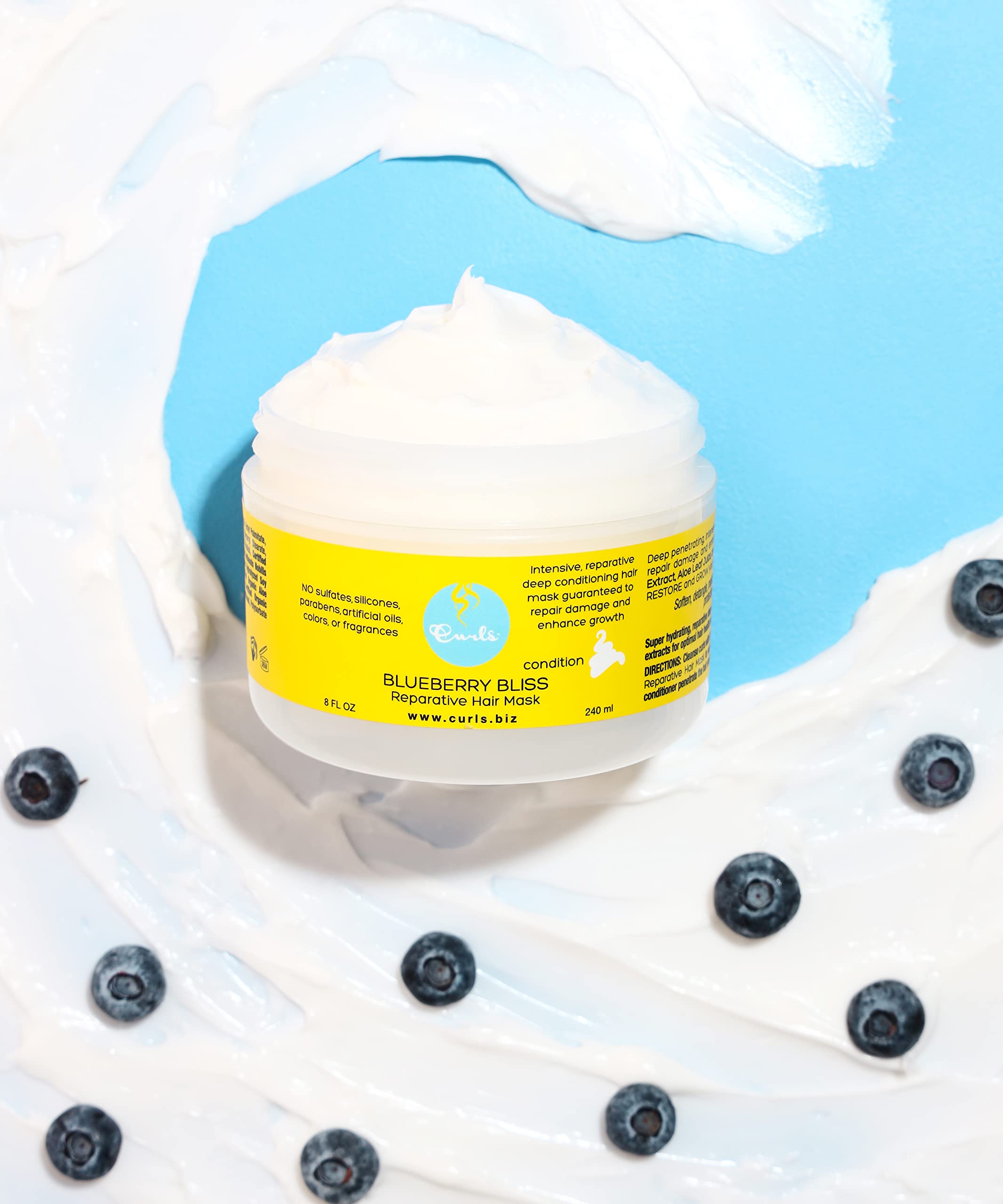 Curls Blueberry Bliss Reparative Hair Mask - 8 fl oz, Deep Conditioning, Repair, Protect, Restore, Detangle and Moisturize, For